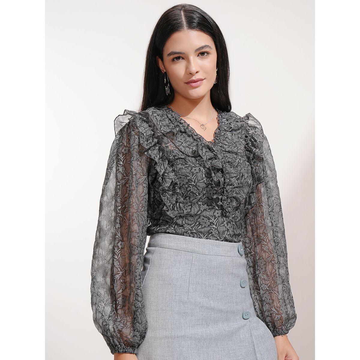 بلوزة بطبعة زهور وأكمام بالون مع تفاصيل كشكش طوكيو توكيز × ستايلي-women-clothing-shirtsandblouses-blouses-image-6