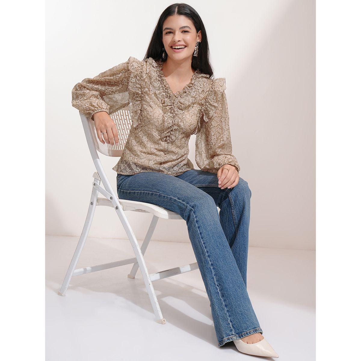 بلوزة بطبعة زهور وأكمام بالون مع تفاصيل كشكش طوكيو توكيز × ستايلي-women-clothing-shirtsandblouses-blouses-image-2