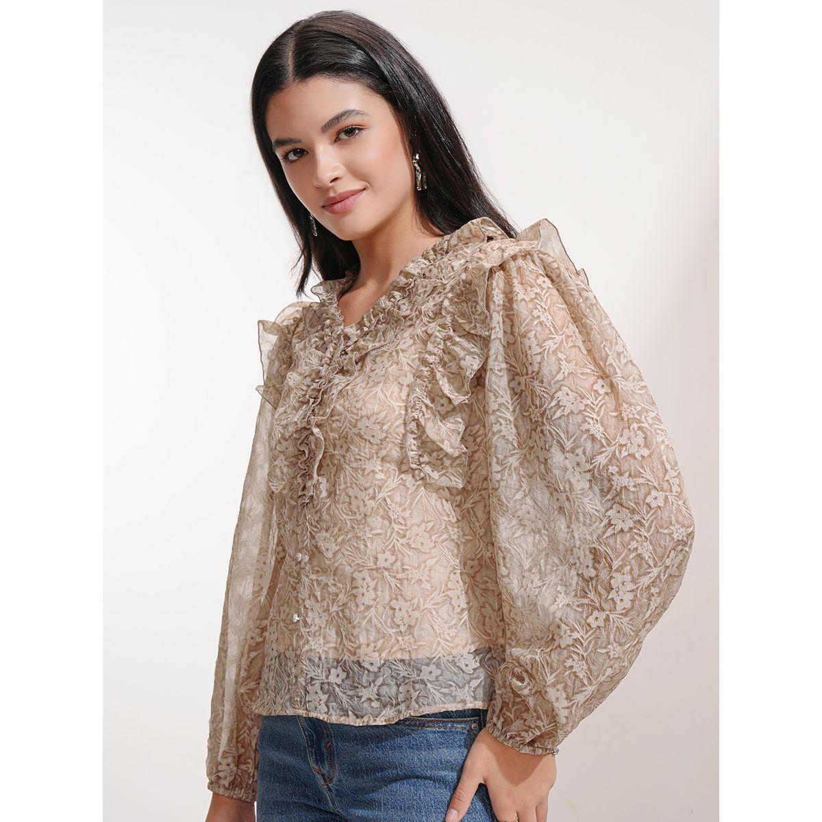 بلوزة بطبعة زهور وأكمام بالون مع تفاصيل كشكش طوكيو توكيز × ستايلي-women-clothing-shirtsandblouses-blouses-image-4