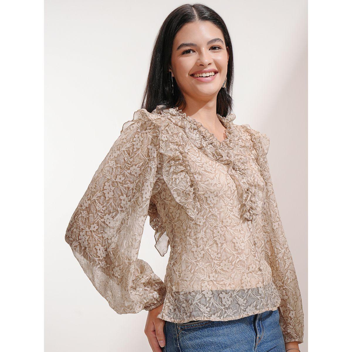 بلوزة بطبعة زهور وأكمام بالون مع تفاصيل كشكش طوكيو توكيز × ستايلي-women-clothing-shirtsandblouses-blouses-image-6
