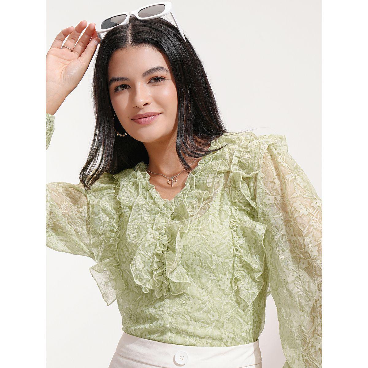 بلوزة بطبعة زهور وأكمام بالون مع تفاصيل كشكش طوكيو توكيز × ستايلي-women-clothing-shirtsandblouses-blouses-image-1