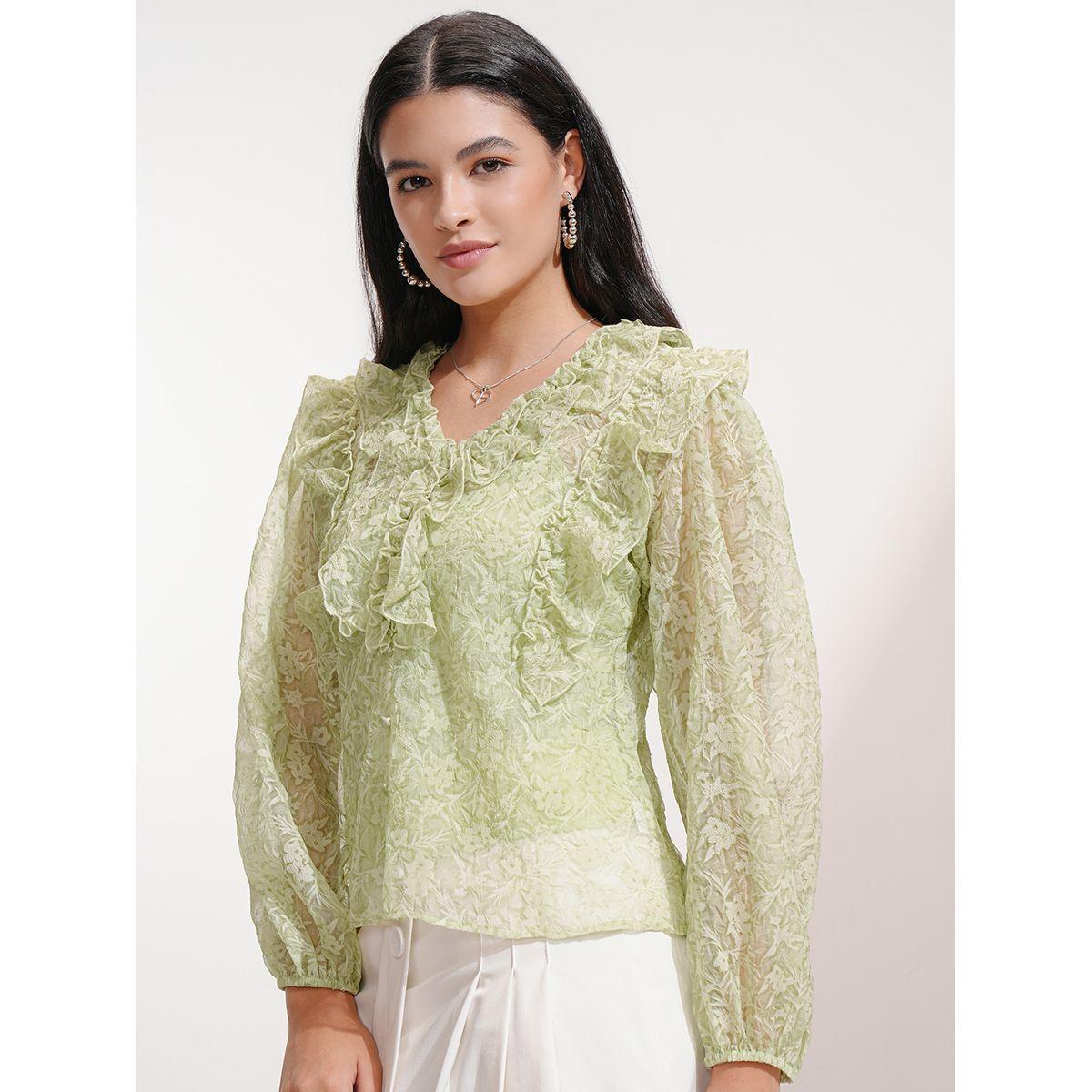 بلوزة بطبعة زهور وأكمام بالون مع تفاصيل كشكش طوكيو توكيز × ستايلي-women-clothing-shirtsandblouses-blouses-image-4
