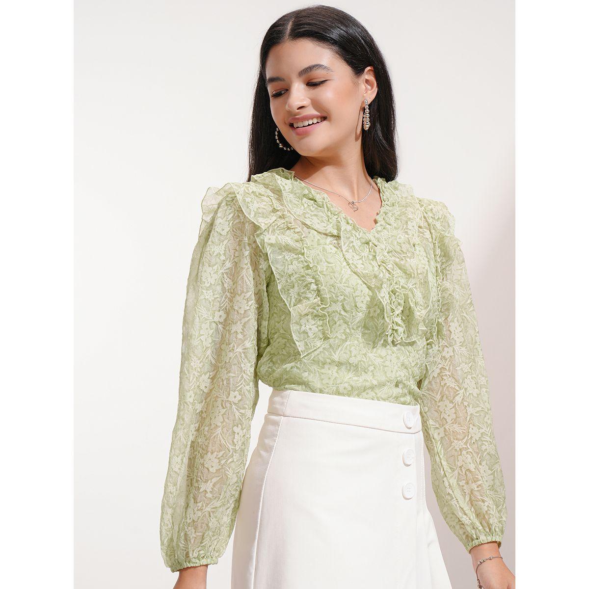 بلوزة بطبعة زهور وأكمام بالون مع تفاصيل كشكش طوكيو توكيز × ستايلي-women-clothing-shirtsandblouses-blouses-image-6