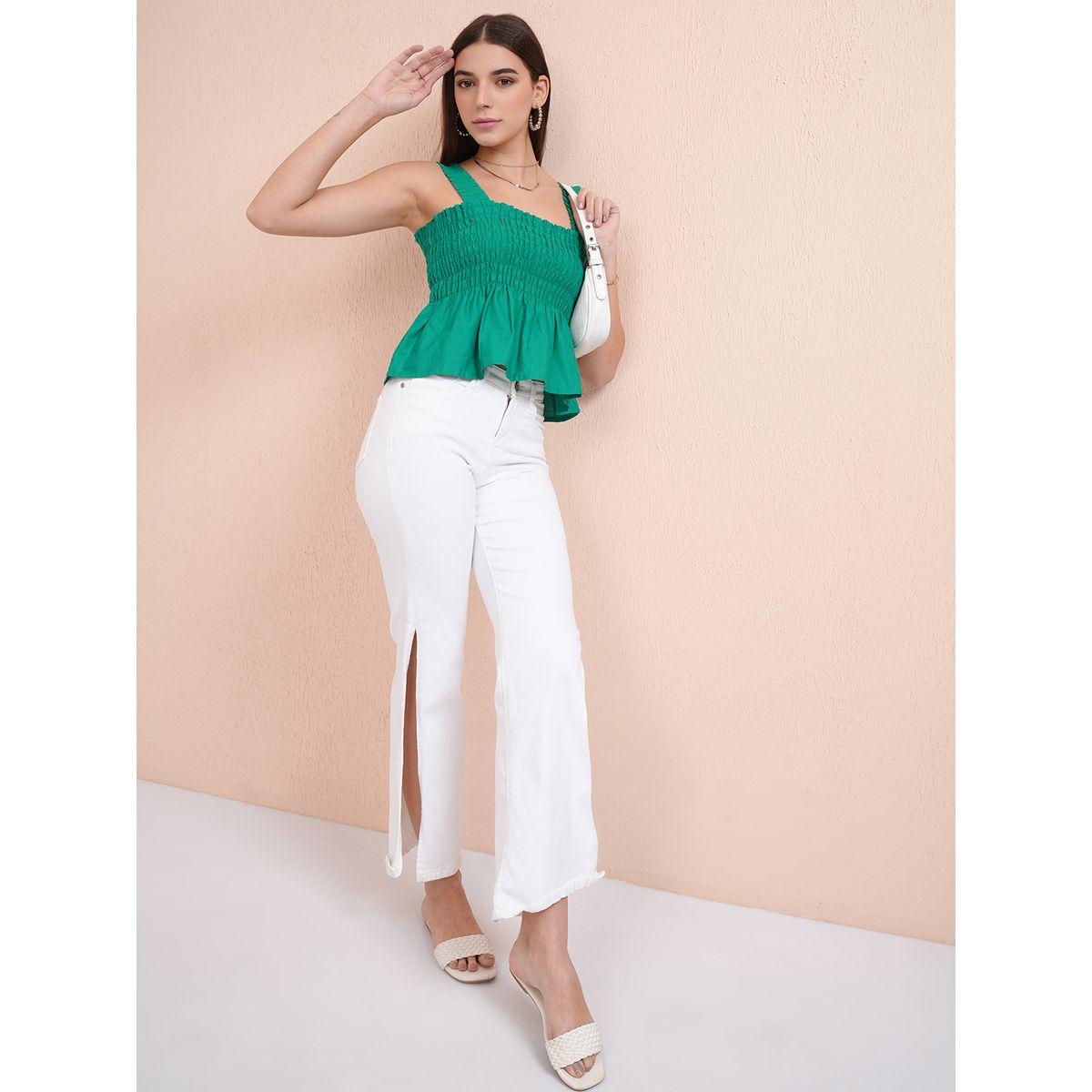Smocked Square Neck Cotton Crop Top-women-clothing-tshirts-image-2
