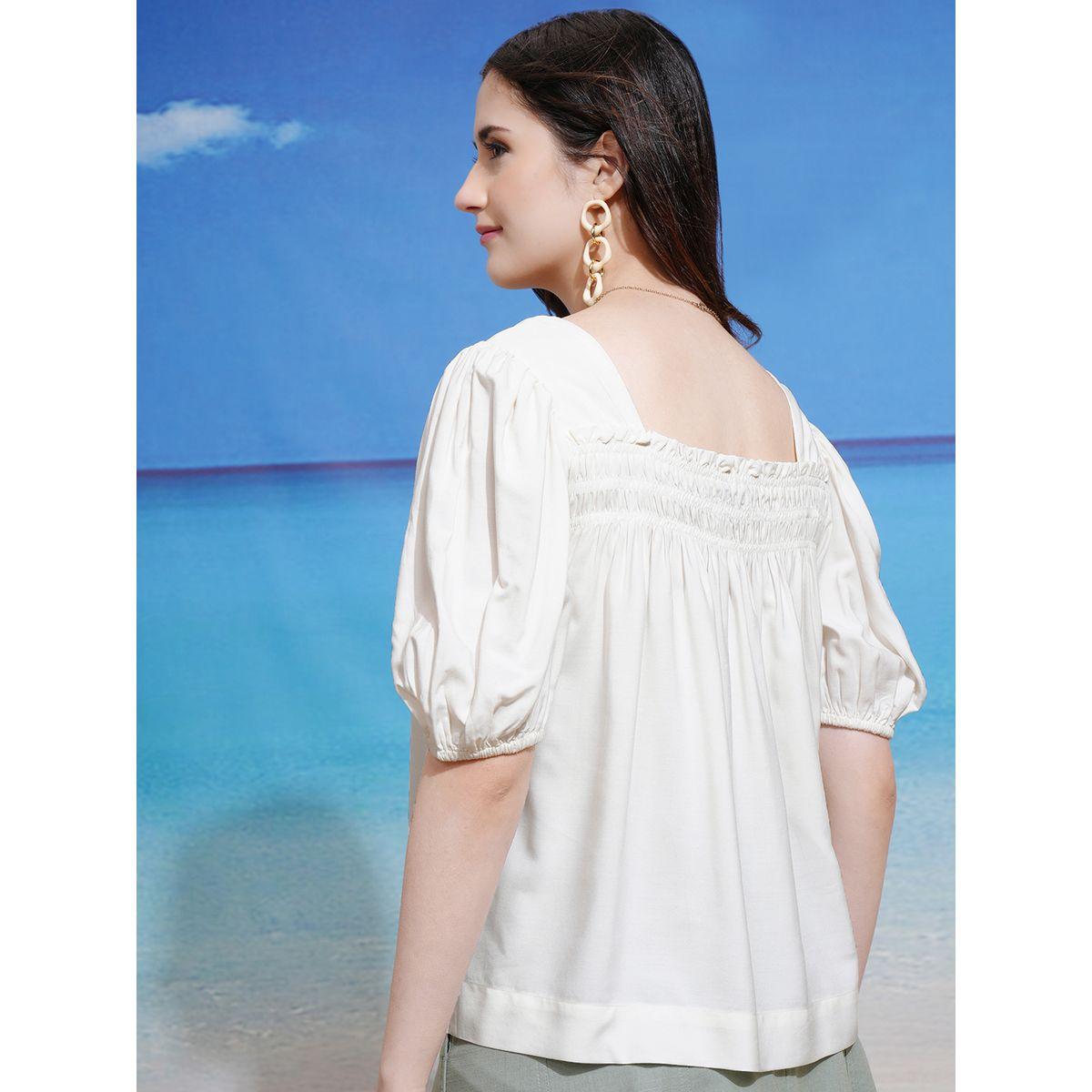 Tokyo Talkies X Styli Short Puff Sleeve Smocked Top-women-clothing-shirtsandblouses-blouses-image-3