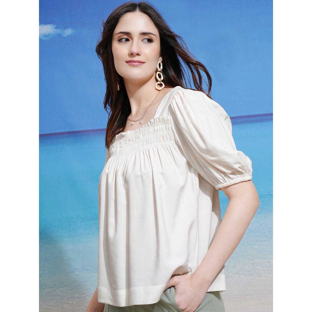 Tokyo Talkies X Styli Short Puff Sleeve Smocked Top-women-clothing-shirtsandblouses-blouses-image-4