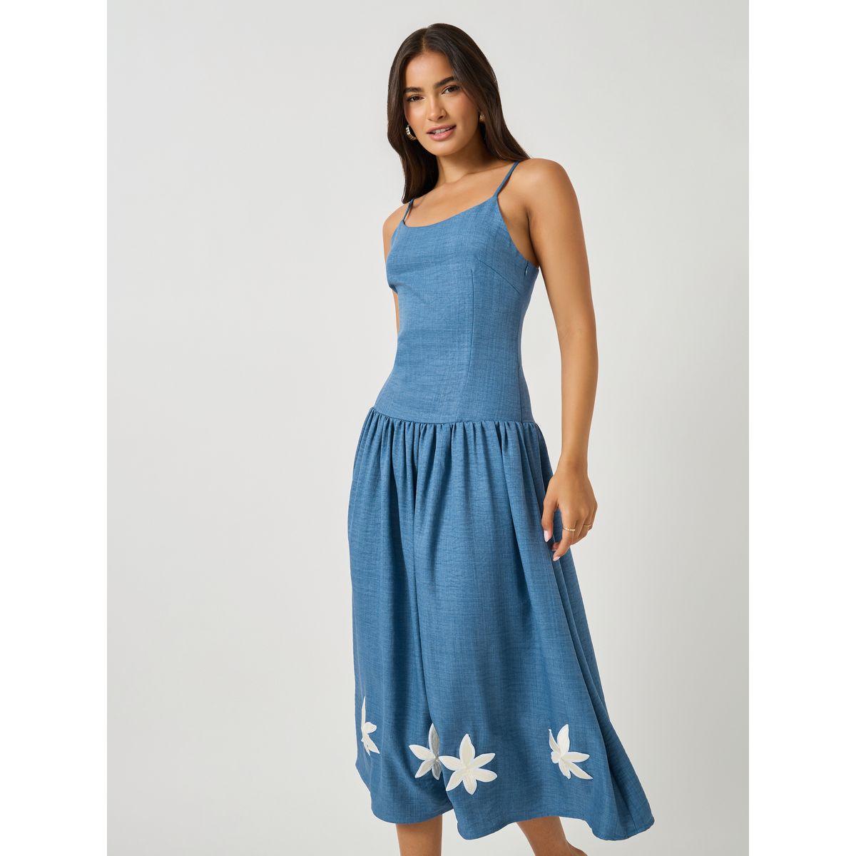 فستان ميدي بحمالات ومزخرف بزهور-women-clothing-dresses-image-2