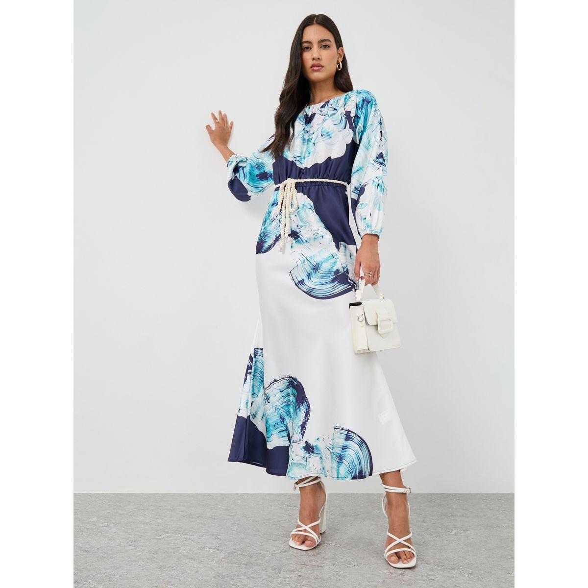 Styli Printed Balloon Sleeves Mermaid Hem Maxi Dress-women-clothing-dresses-image-1