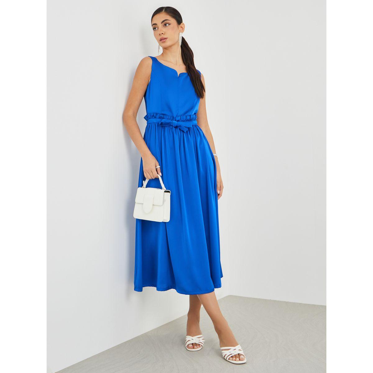 فستان ميدي سادة بلا أكمام مع ياقة نوتش-women-clothing-dresses-image-1