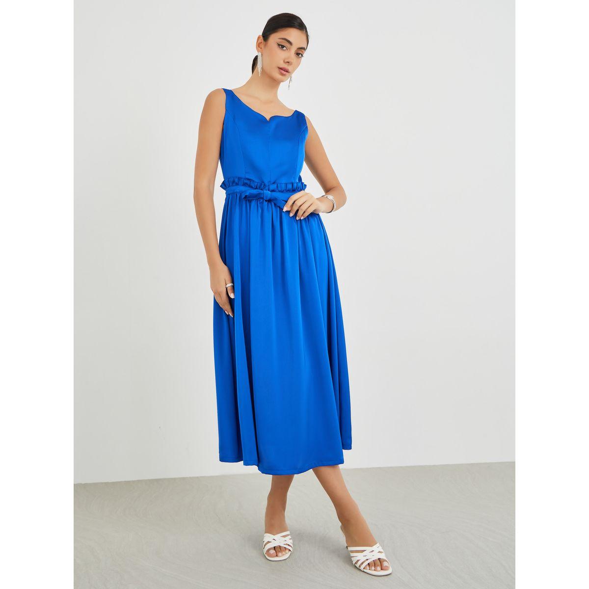 فستان ميدي سادة بلا أكمام مع ياقة نوتش-women-clothing-dresses-image-2