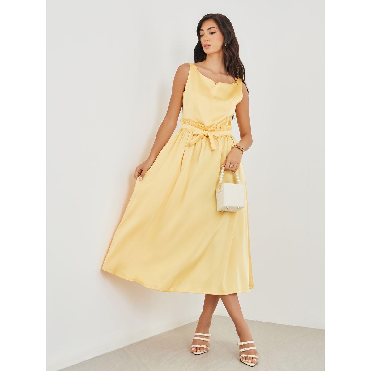 فستان ميدي سادة بلا أكمام مع ياقة نوتش-women-clothing-dresses-image-1