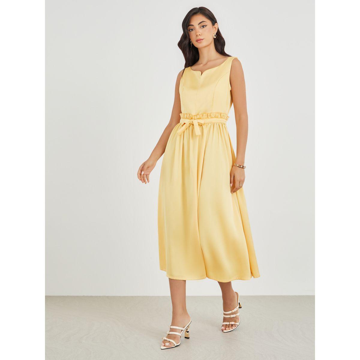 Styli Solid Sleeveless Notch Neck A-Line Midi Dress-women-clothing-dresses-image-2