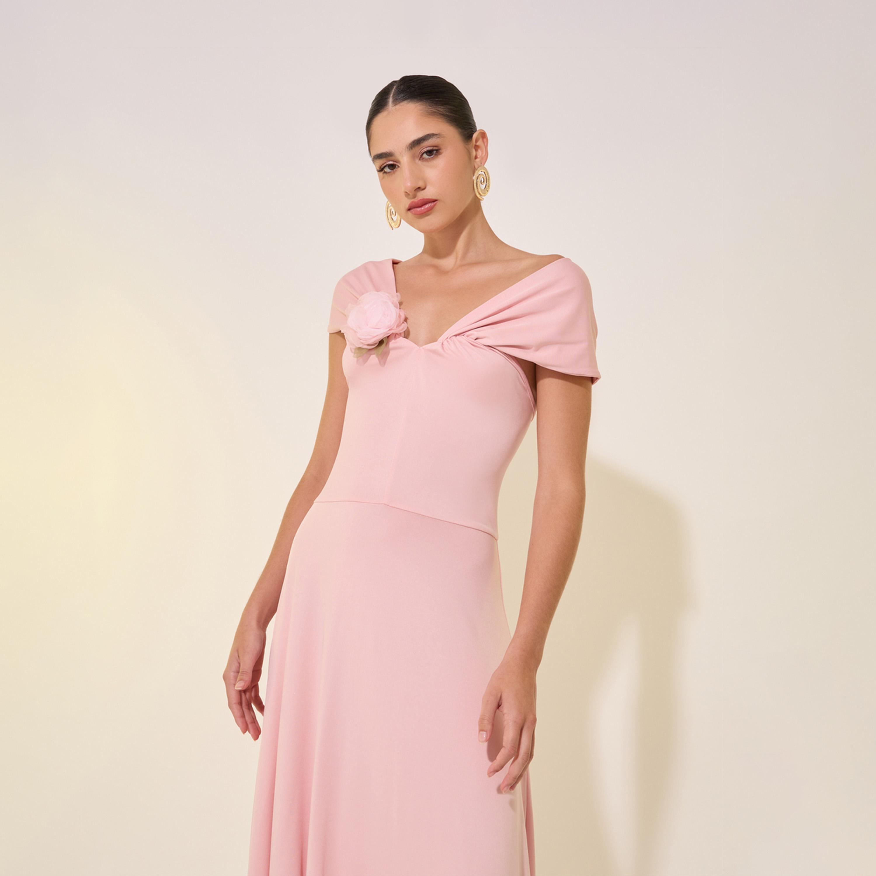 Take Two Solid Flower Corsage A-Line Maxi Dress-women-clothing-dresses-image-3