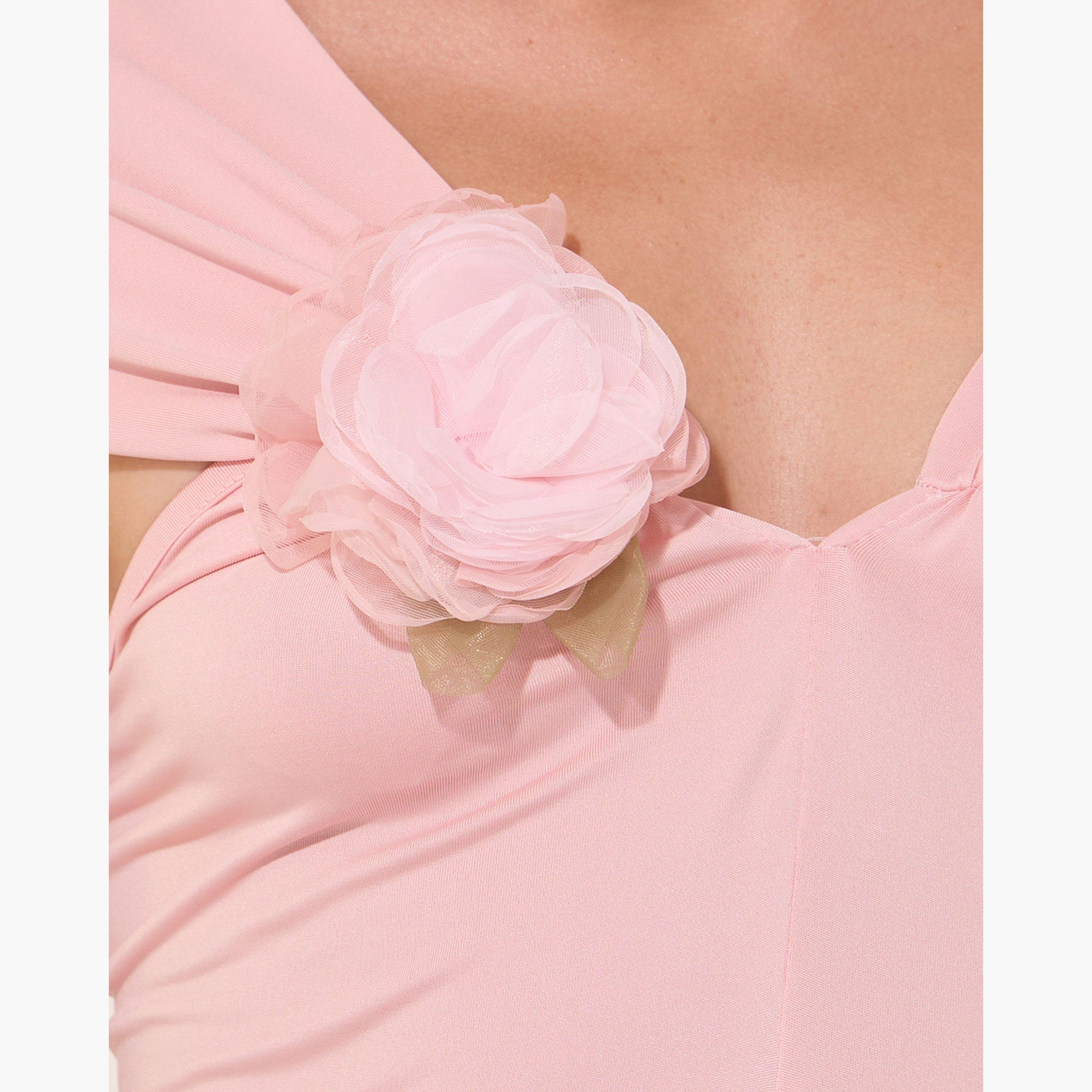Take Two Solid Flower Corsage A-Line Maxi Dress-women-clothing-dresses-image-4