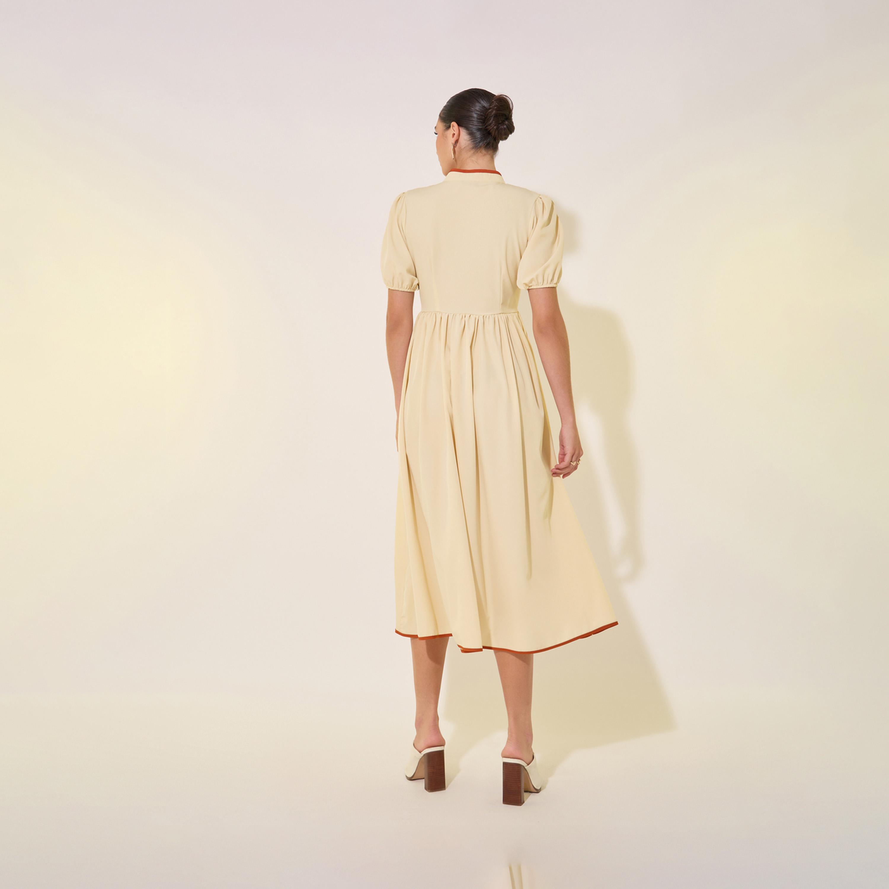 فستان ميدي بأكمام منفوخة وتفاصيل ربطات-women-clothing-dresses-image-5