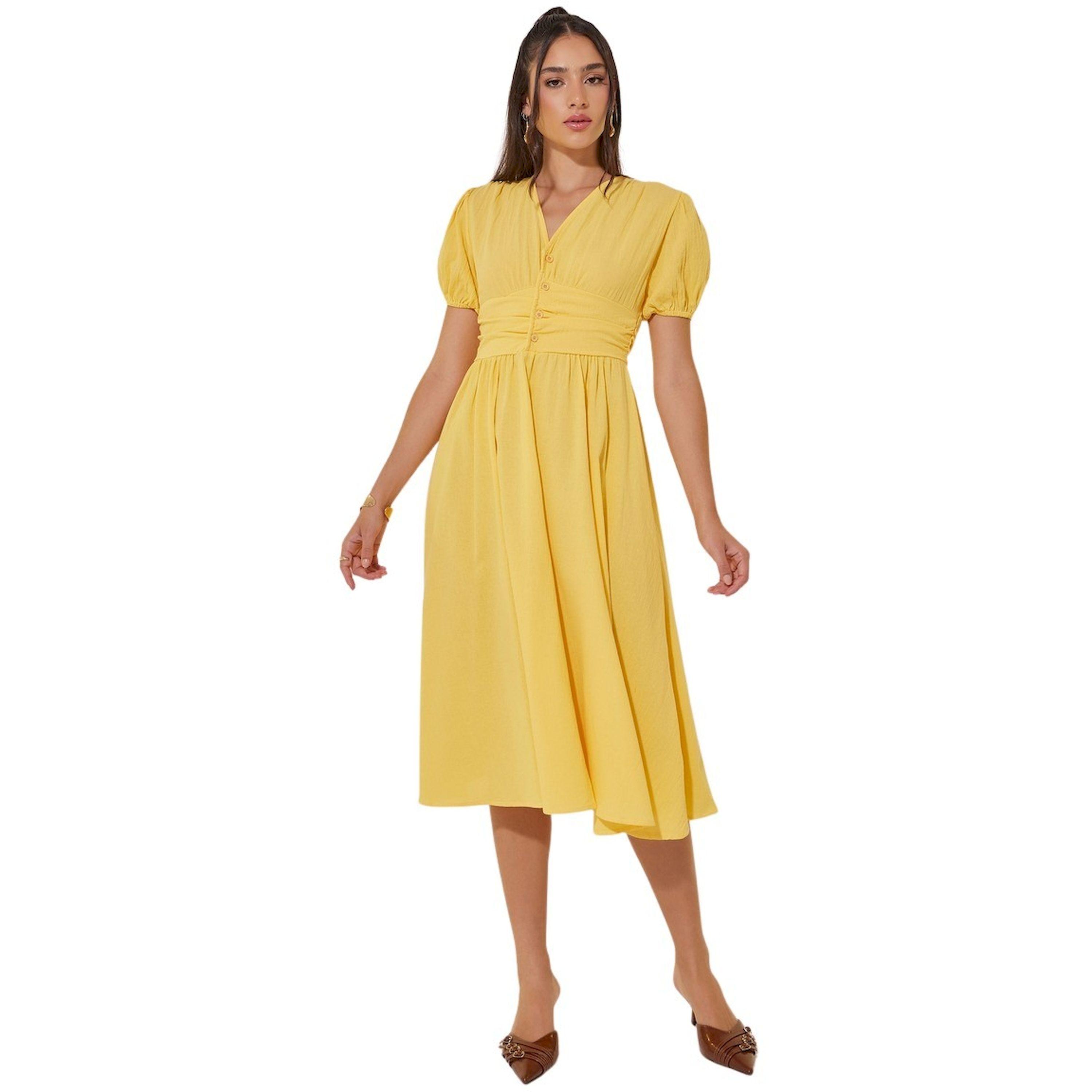 Take Two Solid Puff Sleeve V-Neck Midi Dress-women-clothing-dresses-image-1