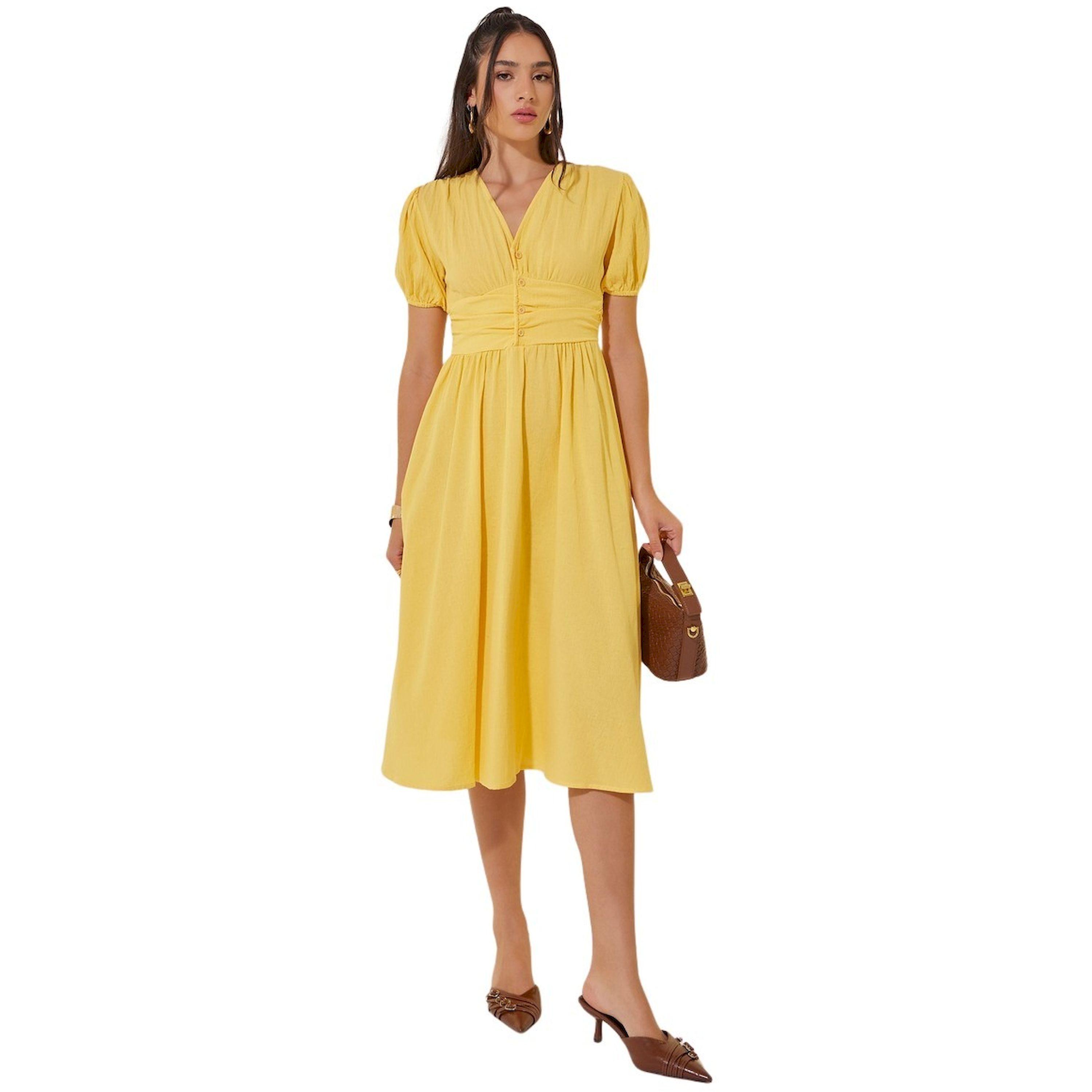 Take Two Solid Puff Sleeve V-Neck Midi Dress-women-clothing-dresses-image-2