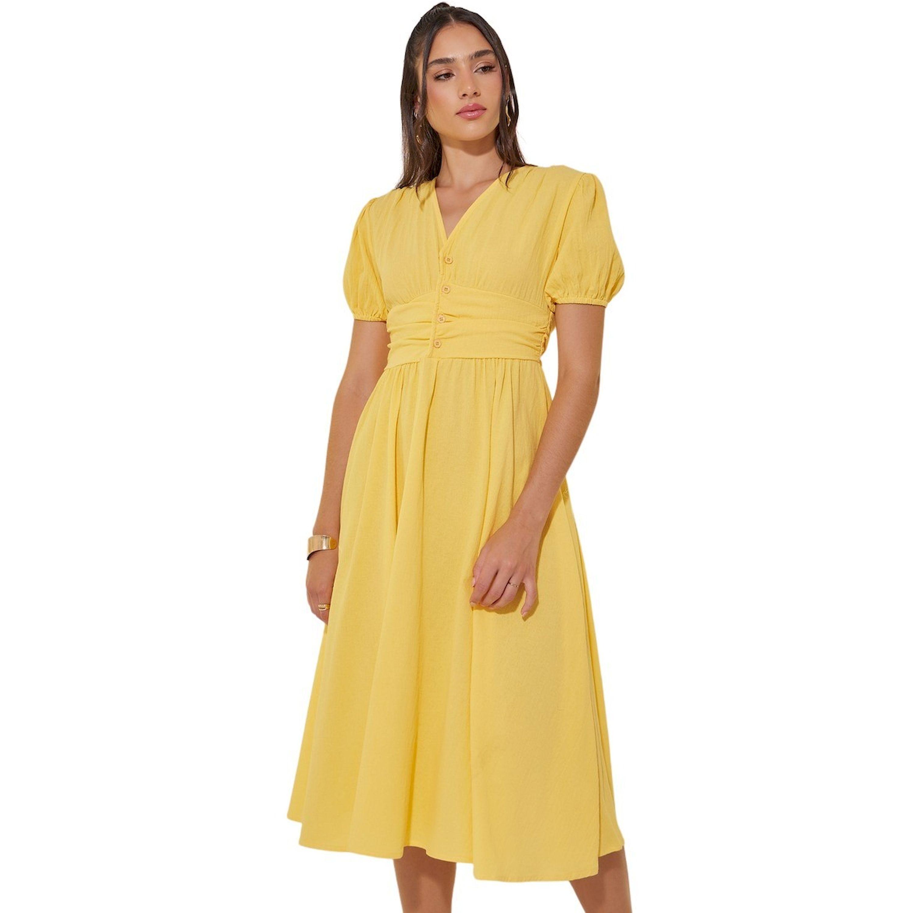 Take Two Solid Puff Sleeve V-Neck Midi Dress-women-clothing-dresses-image-3
