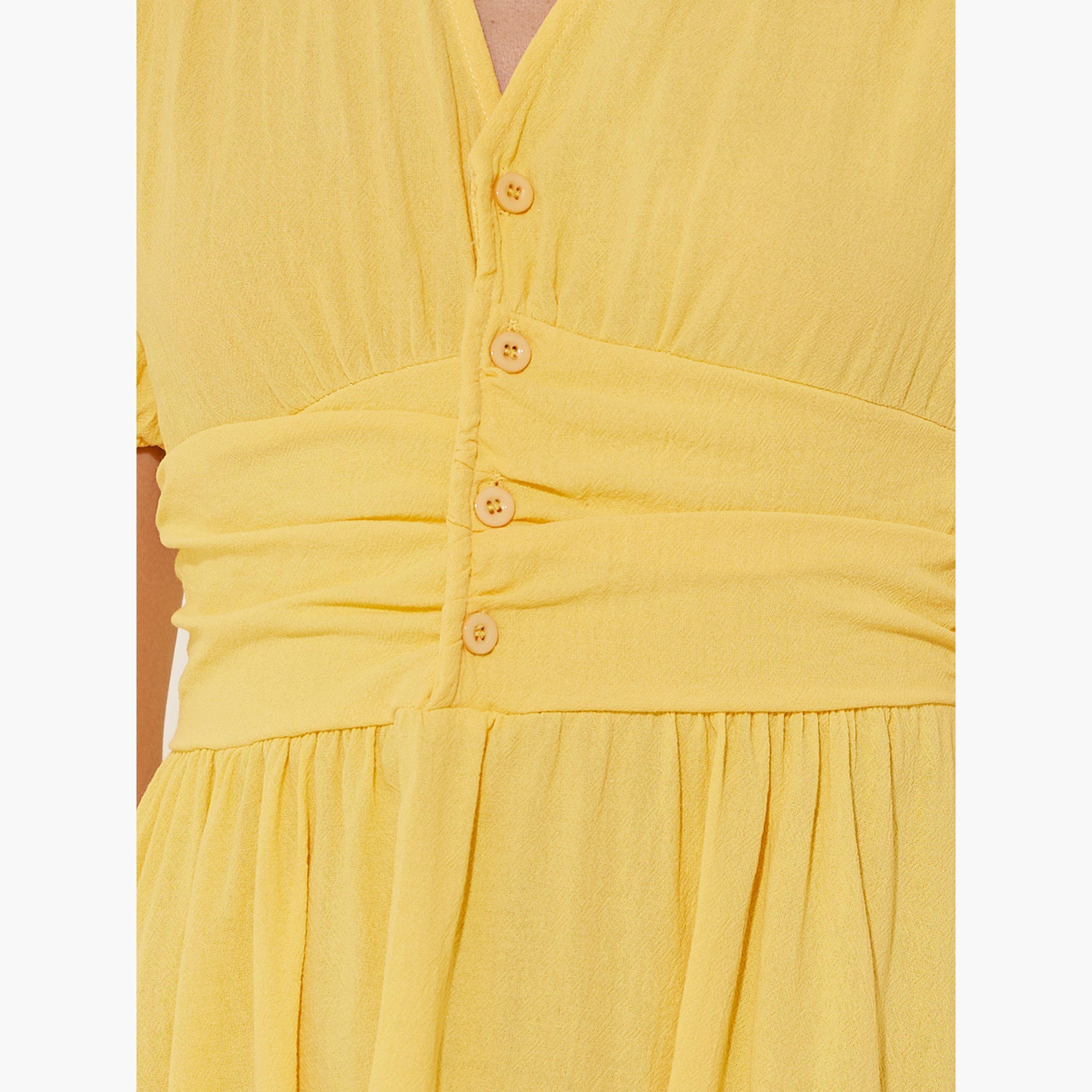 فستان ميدي سادة بأكمام منفوخة-women-clothing-dresses-image-4