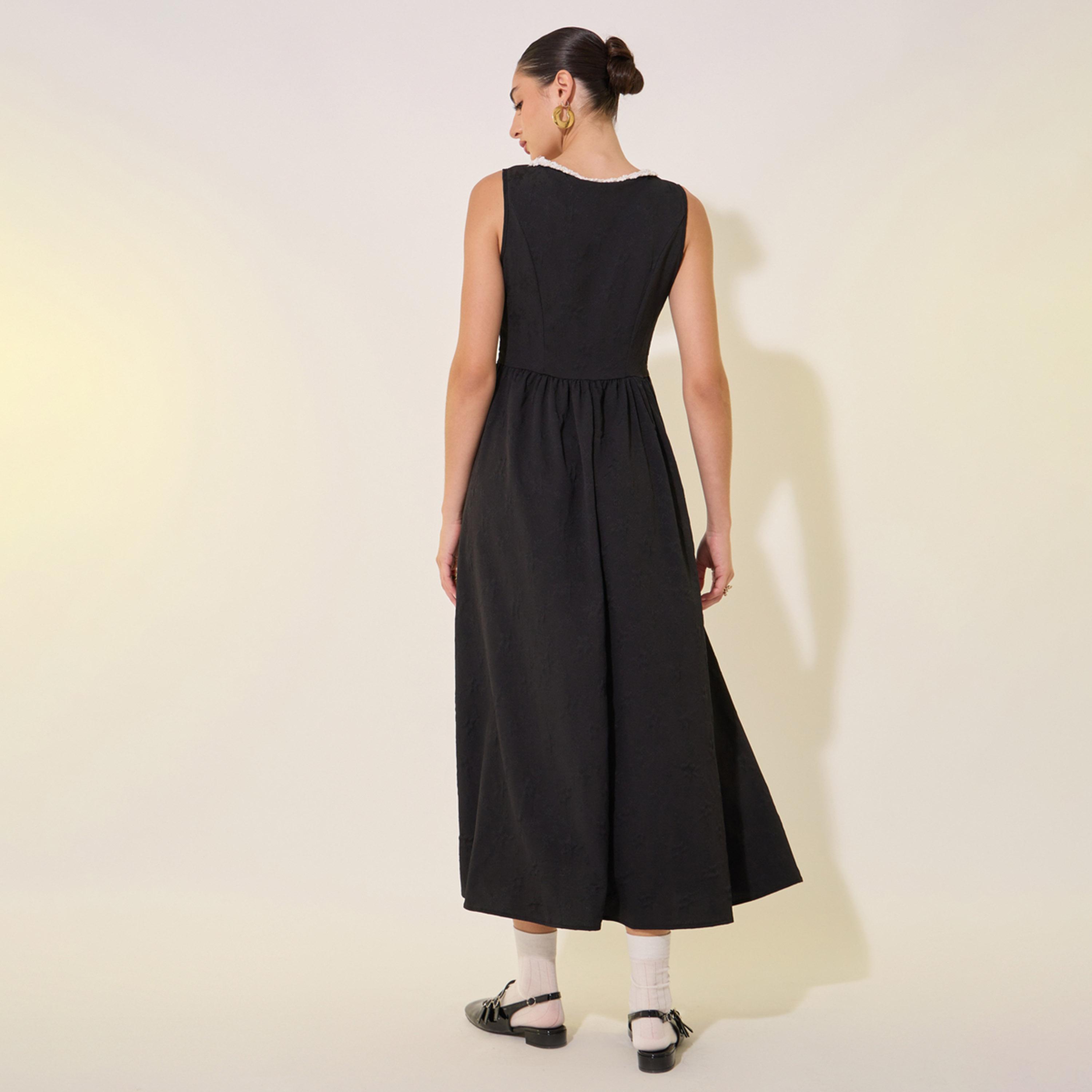 Take Two Solid Lace Trim Neckline Sleeveless Midi Dress-women-clothing-dresses-image-5