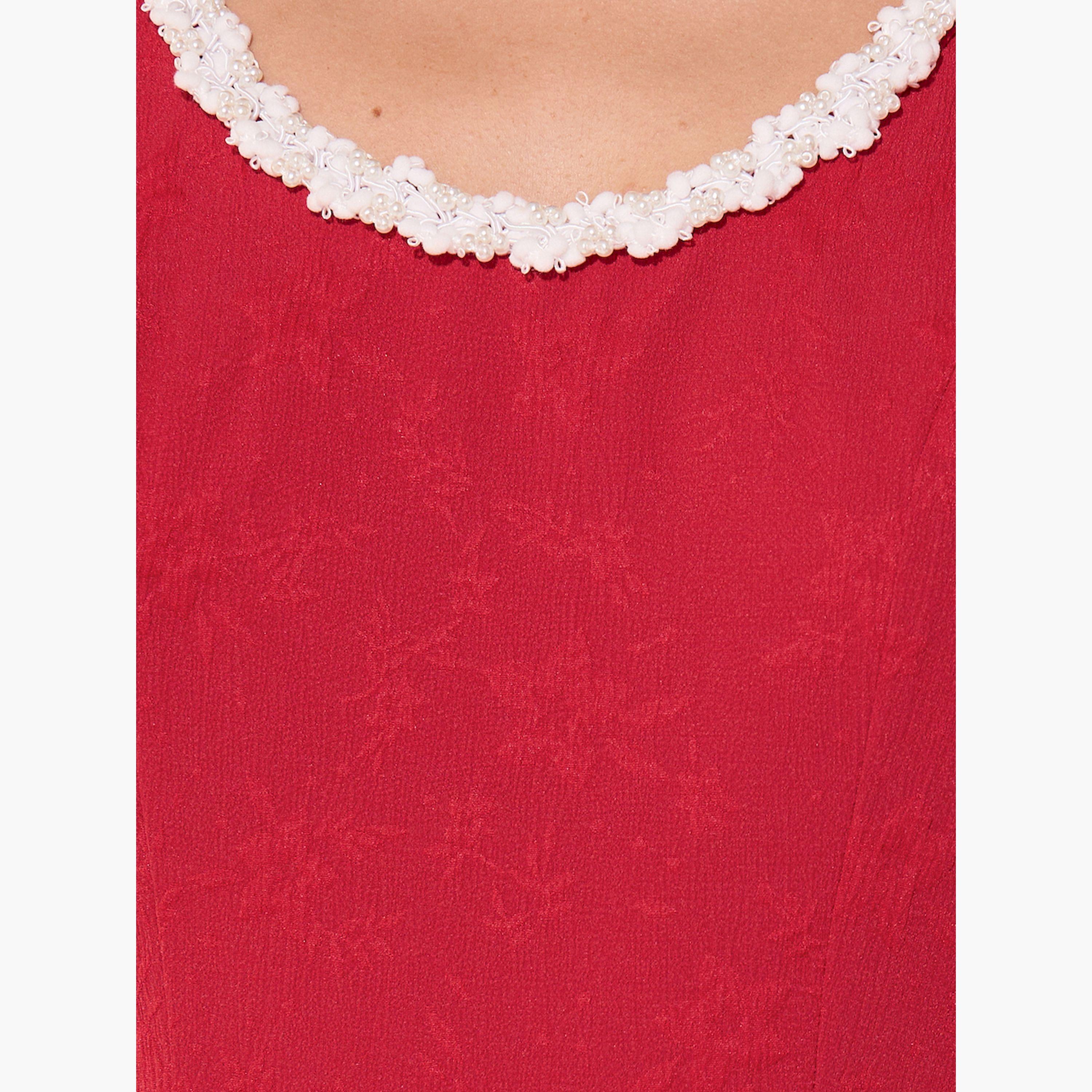 ستايلي - فستان متوسط الطول بدون أكمام بياقة دائرية وحواف دانتيل-women-clothing-dresses-image-4