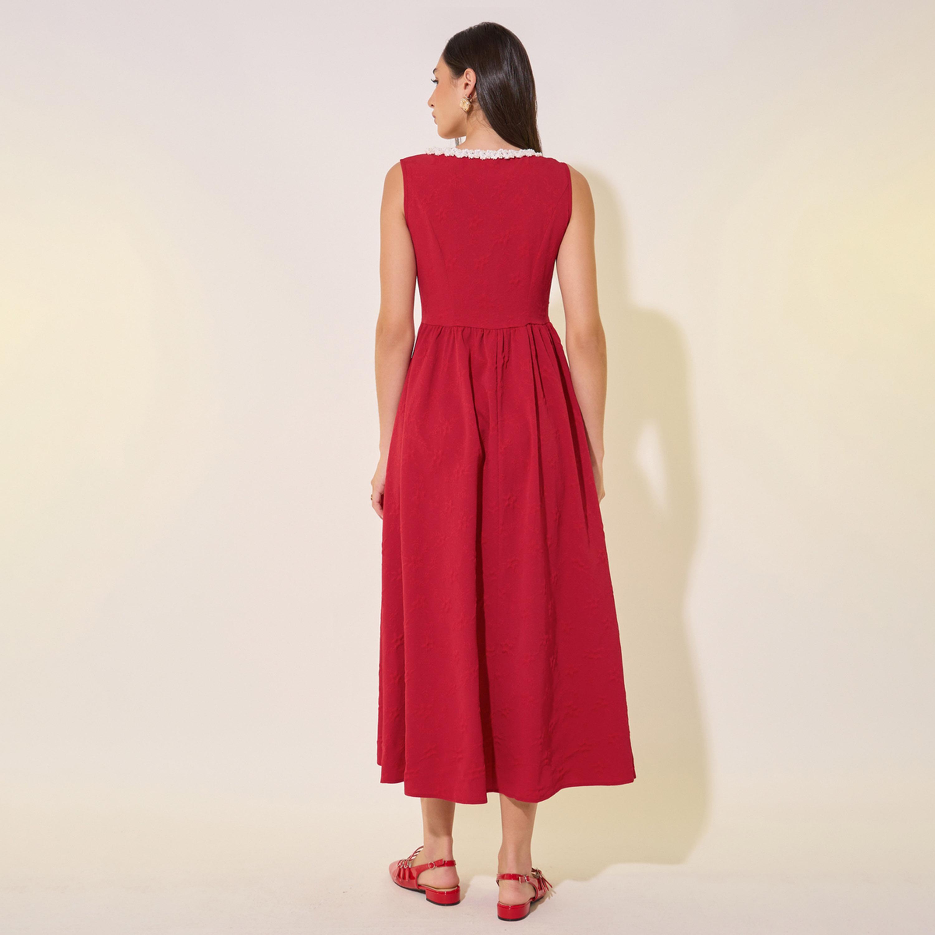 Styli Solid Lace Trim Neckline Sleeveless Midi Dress-women-clothing-dresses-image-5