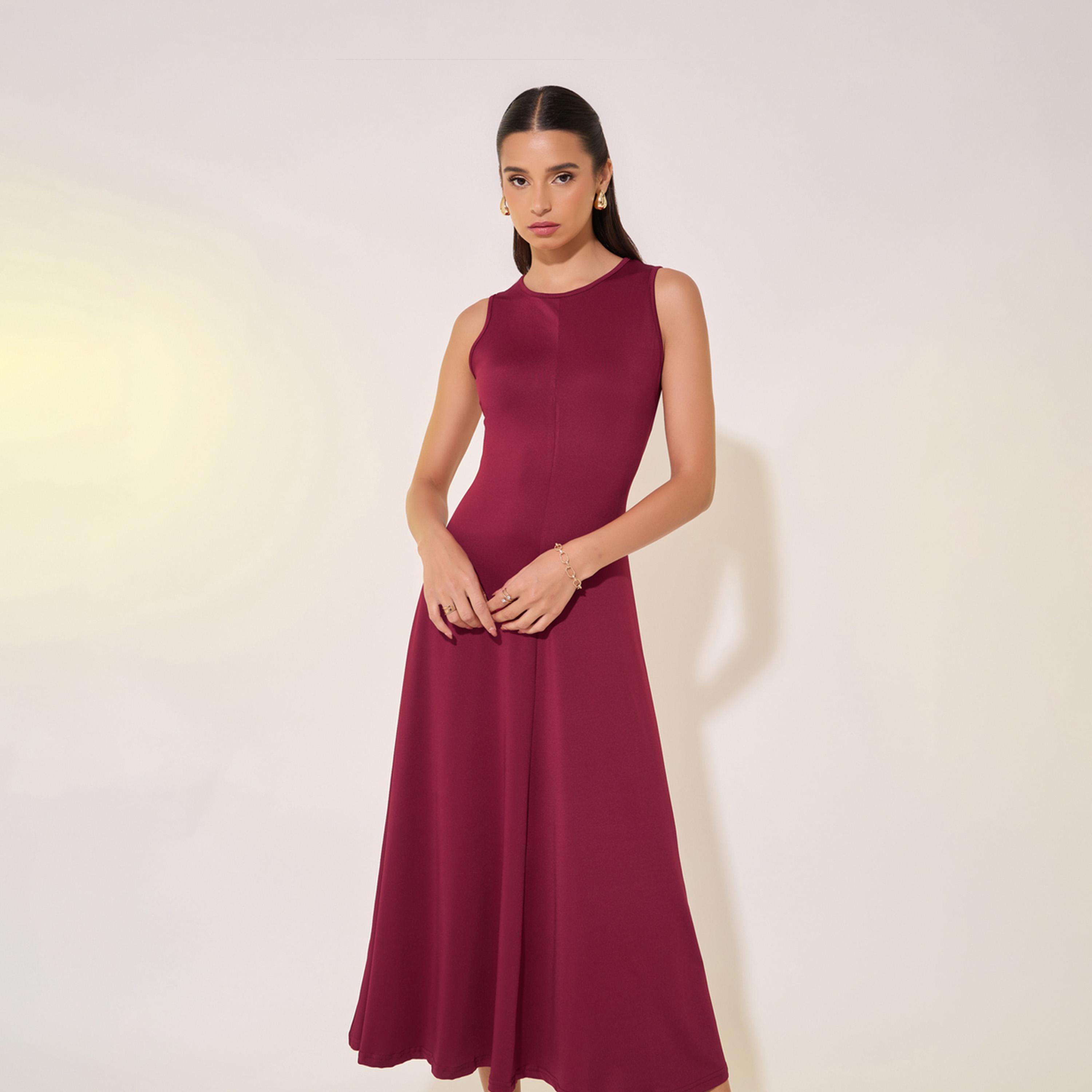 Take Two Solid Sleeveless A-Line Midi Dress-women-clothing-dresses-image-3