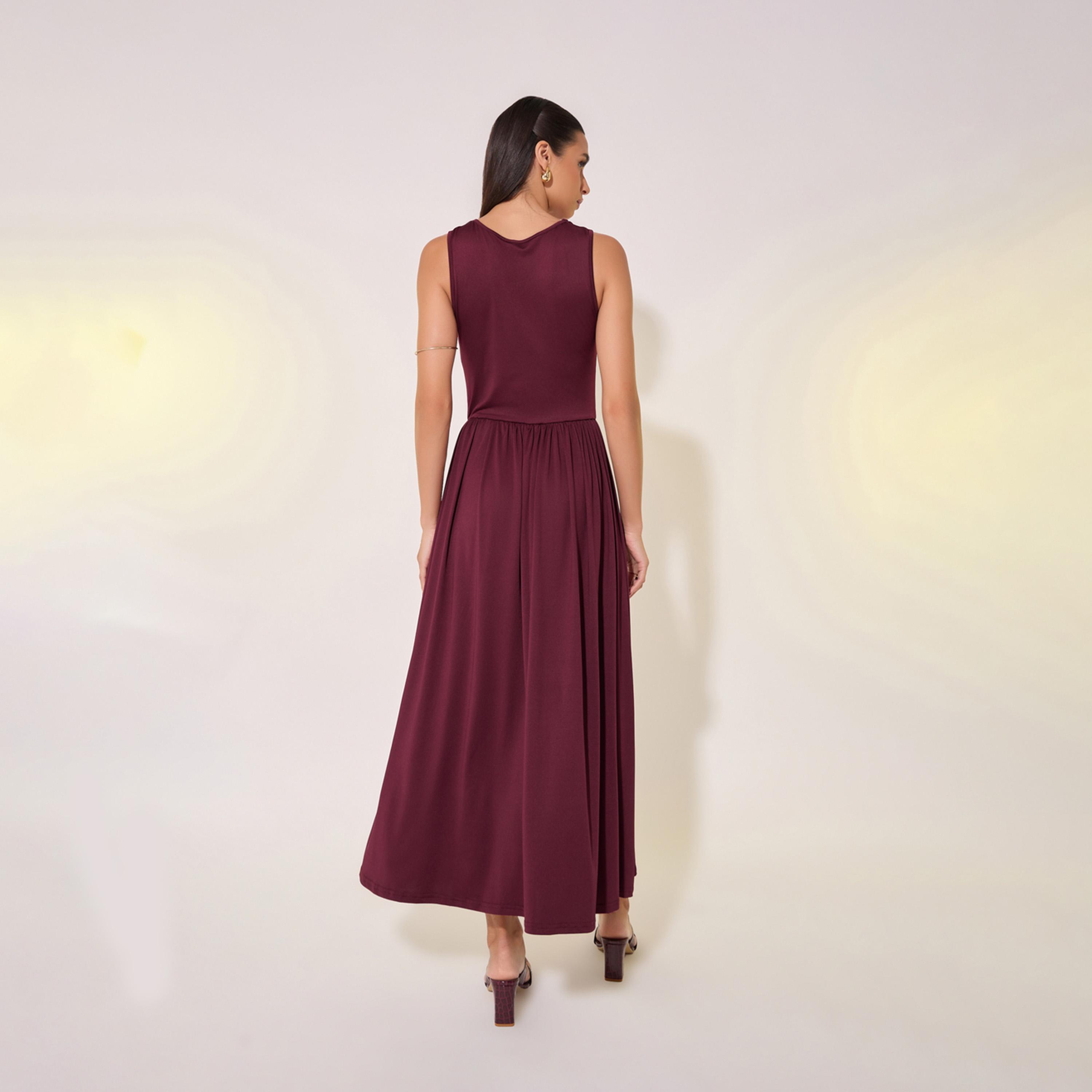 Take Two Solid Gathered Detail Sleeveless Maxi Dress-women-clothing-dresses-image-6