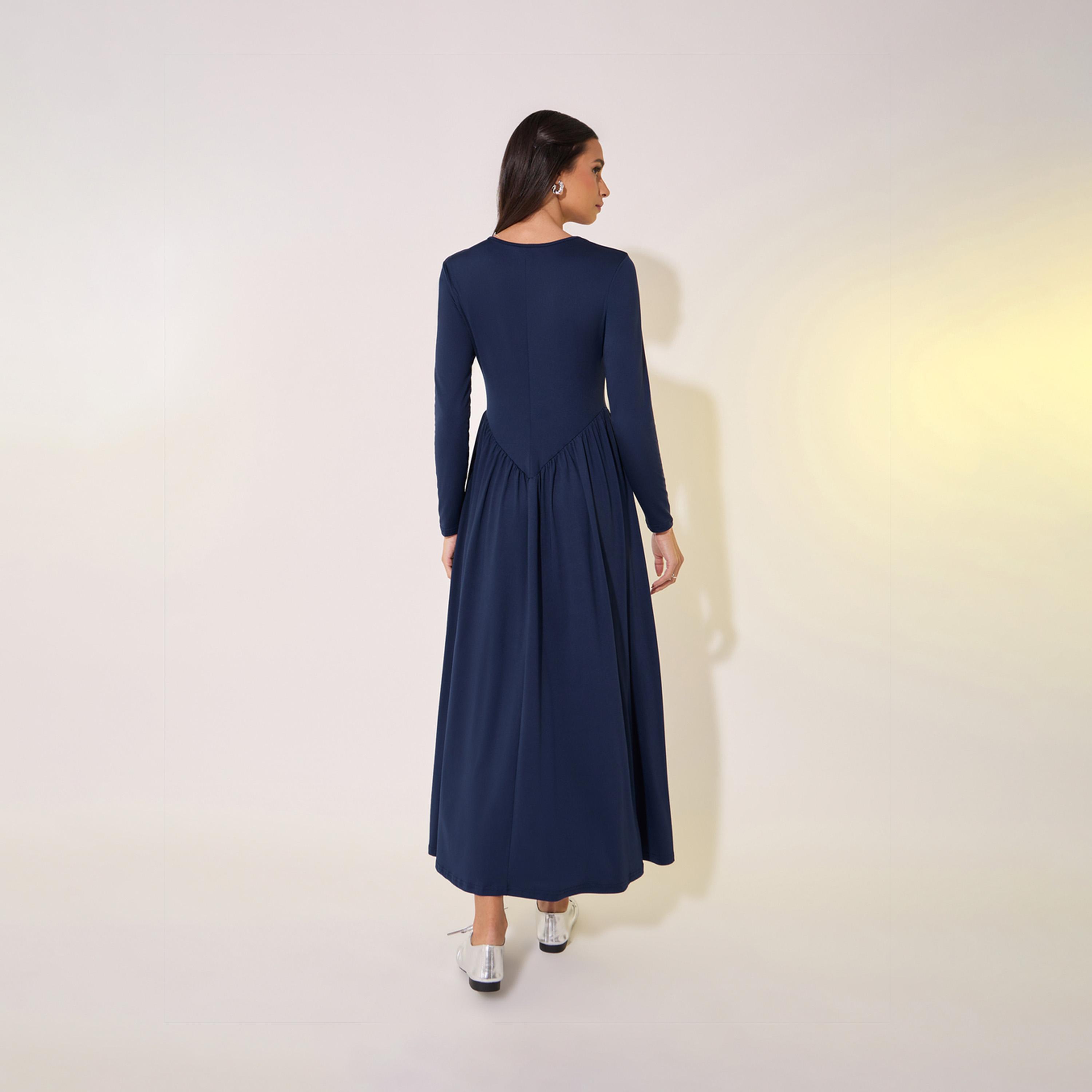 Take Two Solid Pleated Round Neck A-Line Maxi Dress-women-clothing-dresses-image-6