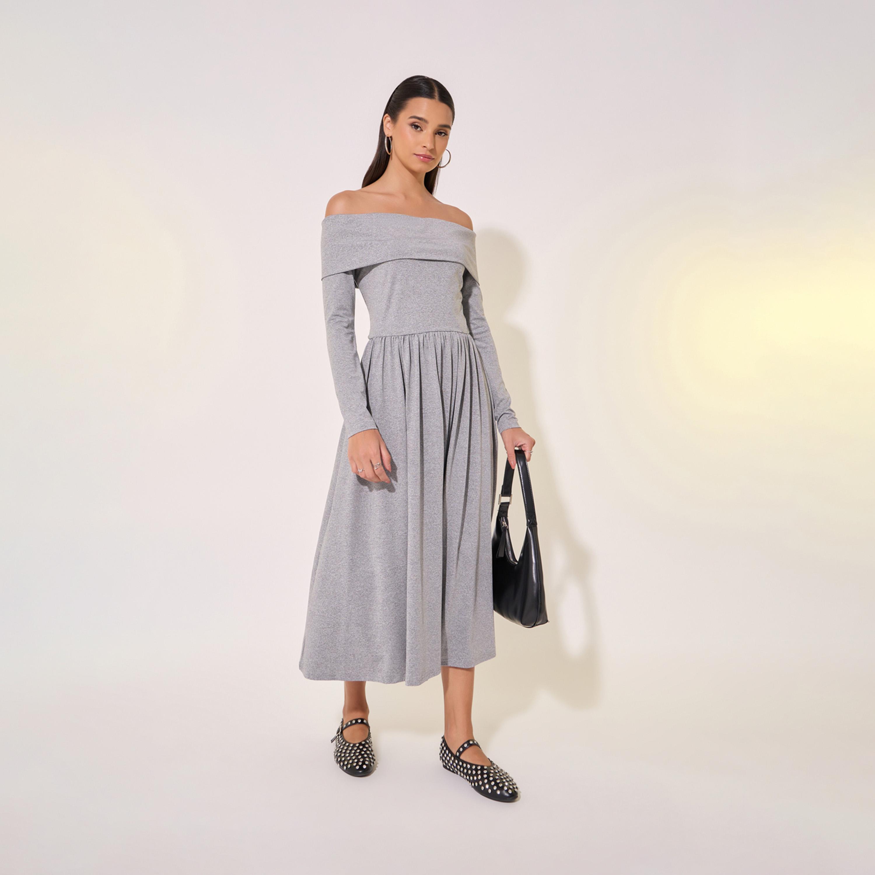 Take Two Solid Off Shoulder Pleated Midi Dress-women-clothing-dresses-image-1
