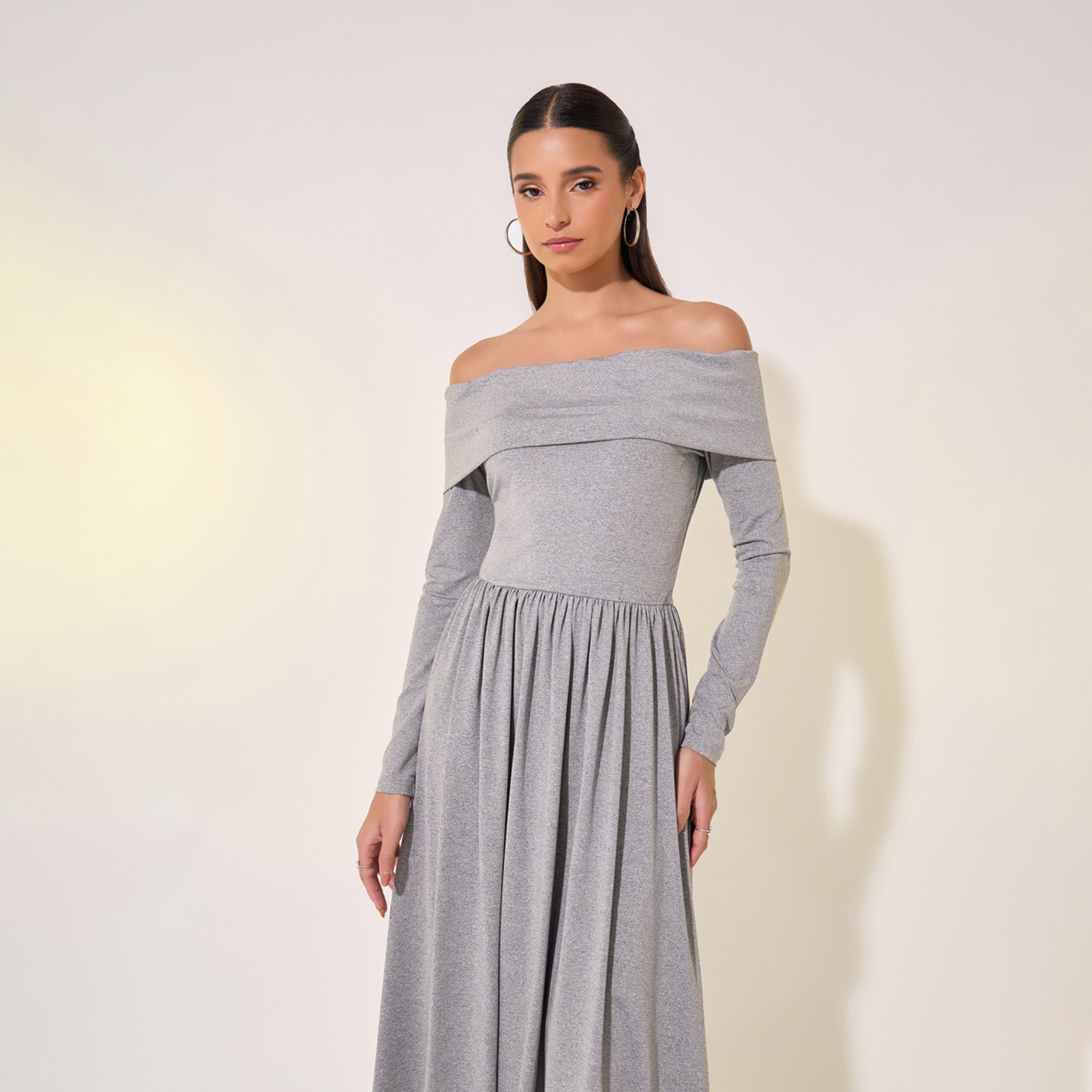 Take Two Solid Off Shoulder Pleated Midi Dress-women-clothing-dresses-image-3