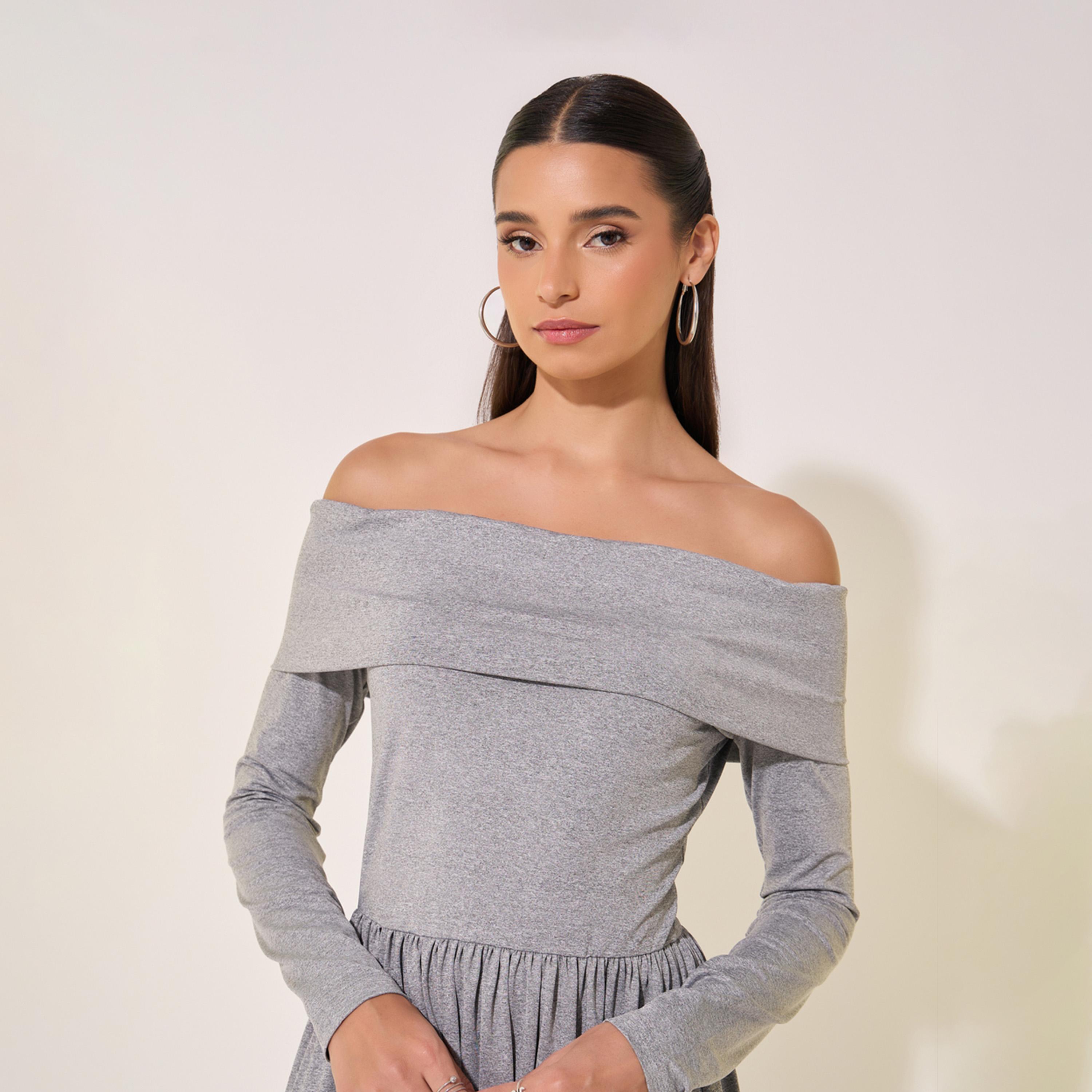 Take Two Solid Off Shoulder Pleated Midi Dress-women-clothing-dresses-image-4