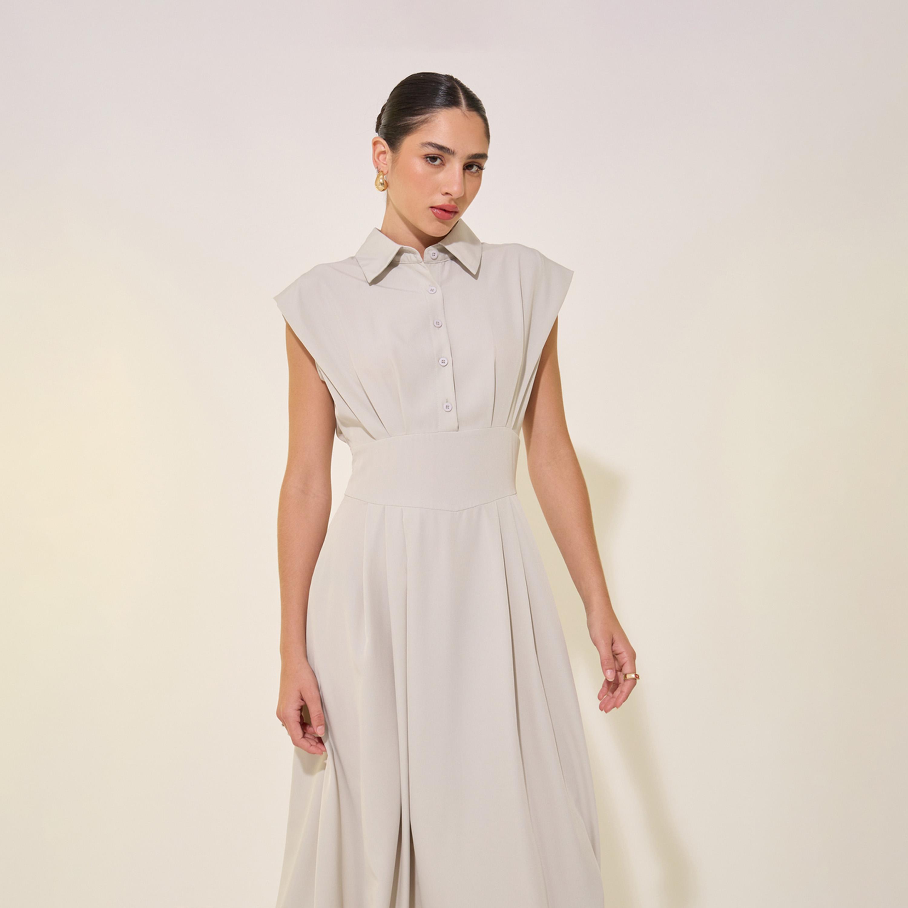 Take Two Solid Sleeveless Buttoned Midi Shirt Dress-women-clothing-dresses-image-3