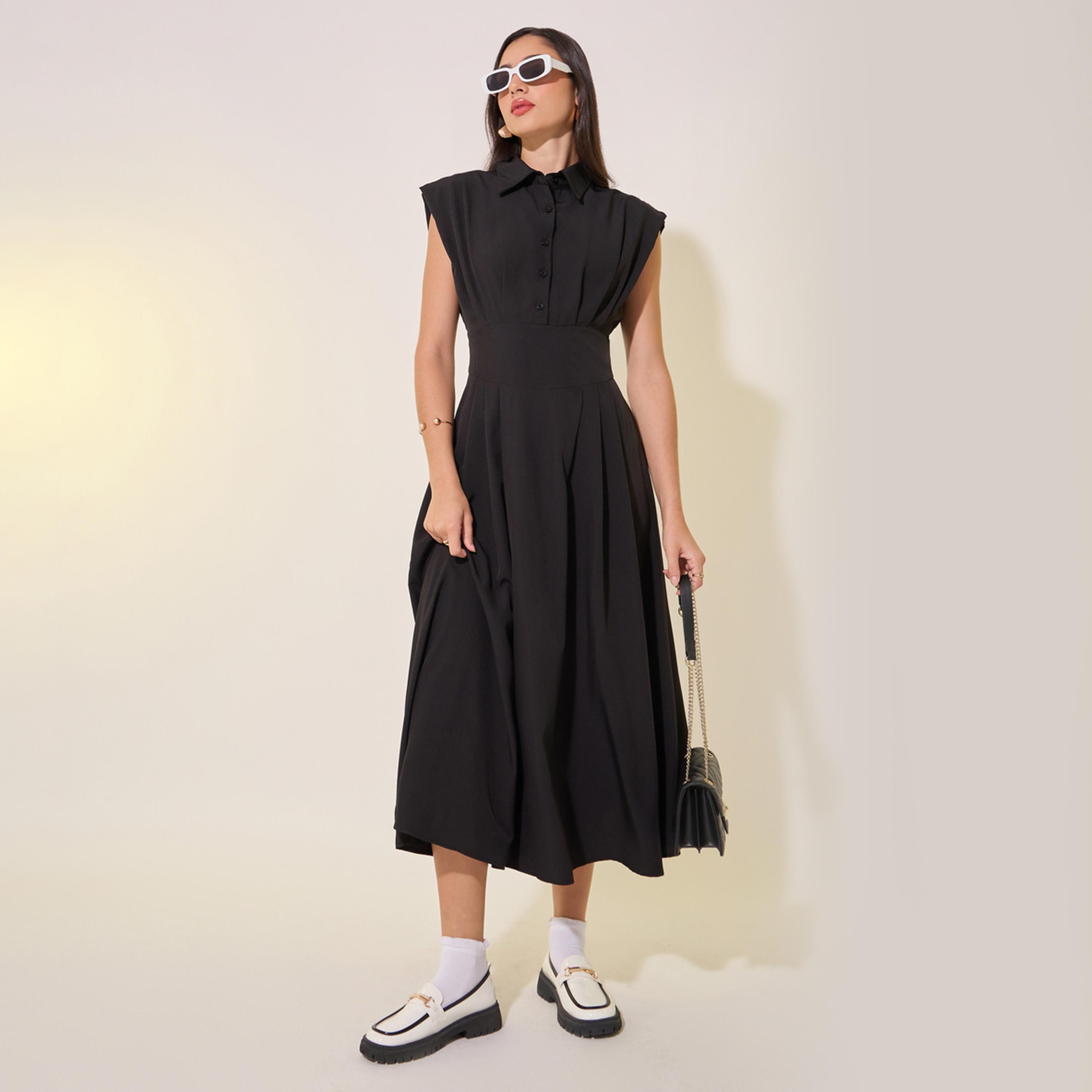 Take Two Solid Sleeveless Buttoned Midi Shirt Dress-women-clothing-dresses-image-1