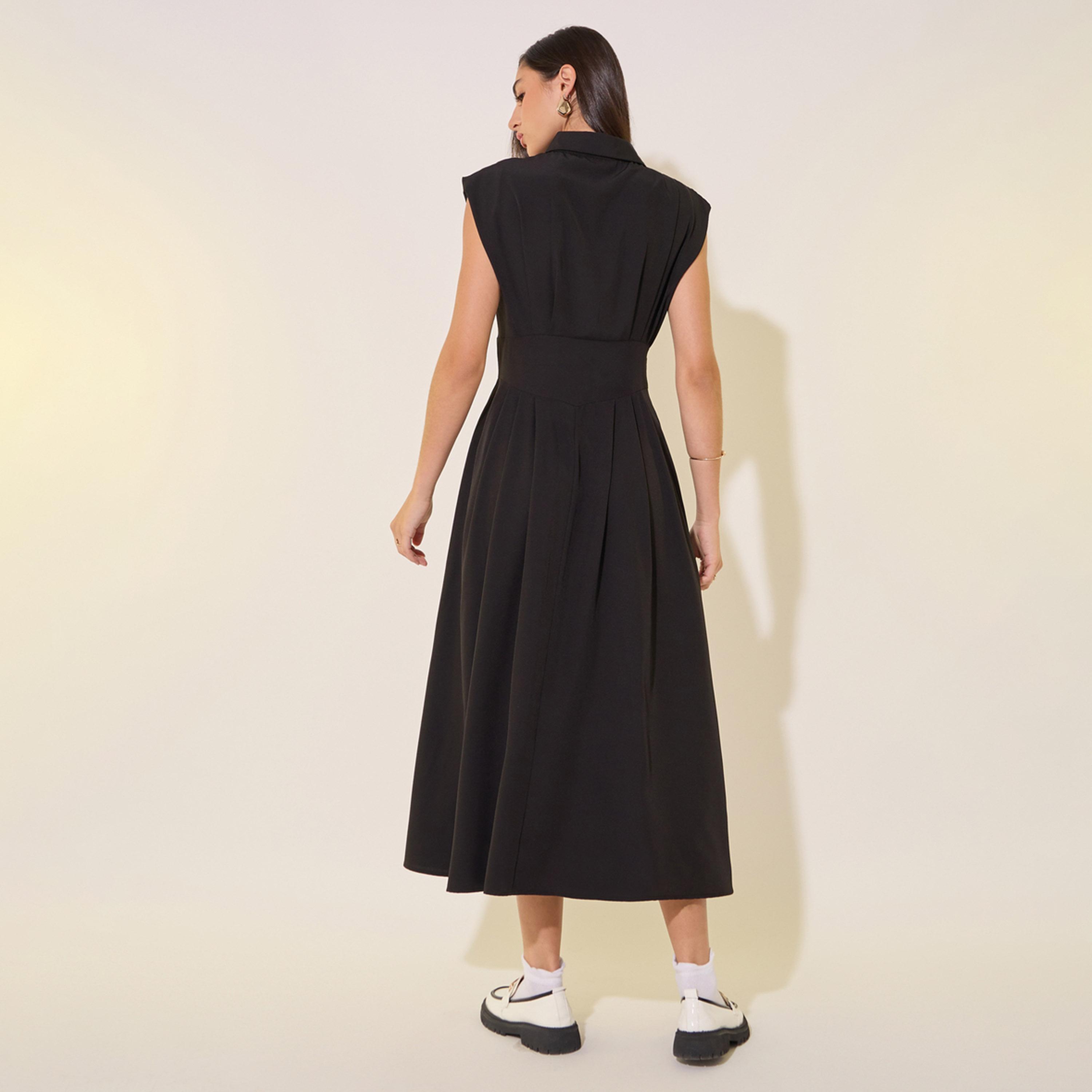 فستان ميدي سادة بلا أكمام مع أزرار-women-clothing-dresses-image-5