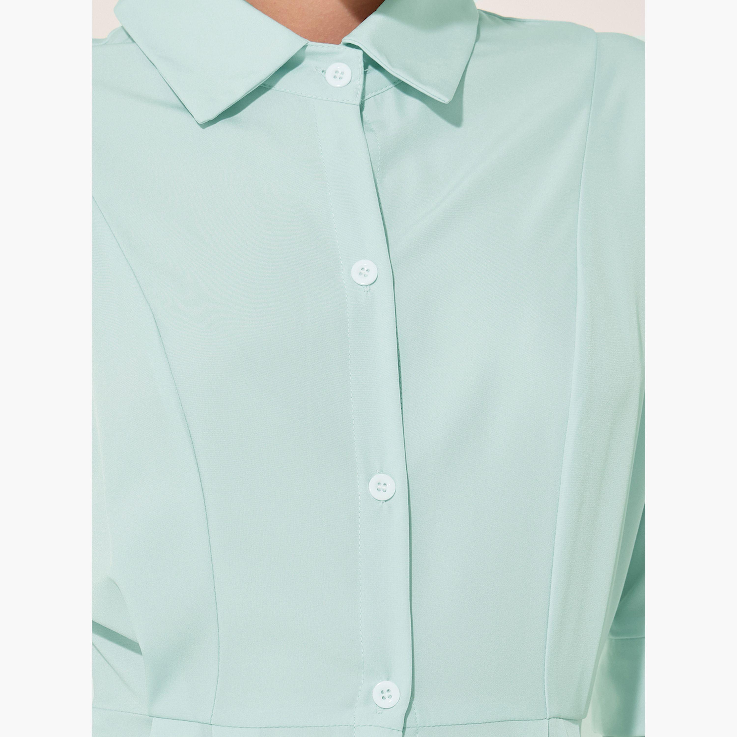 Take Two Solid Short Sleeve Spread Collar Midi Shirt Dress-women-clothing-dresses-image-4