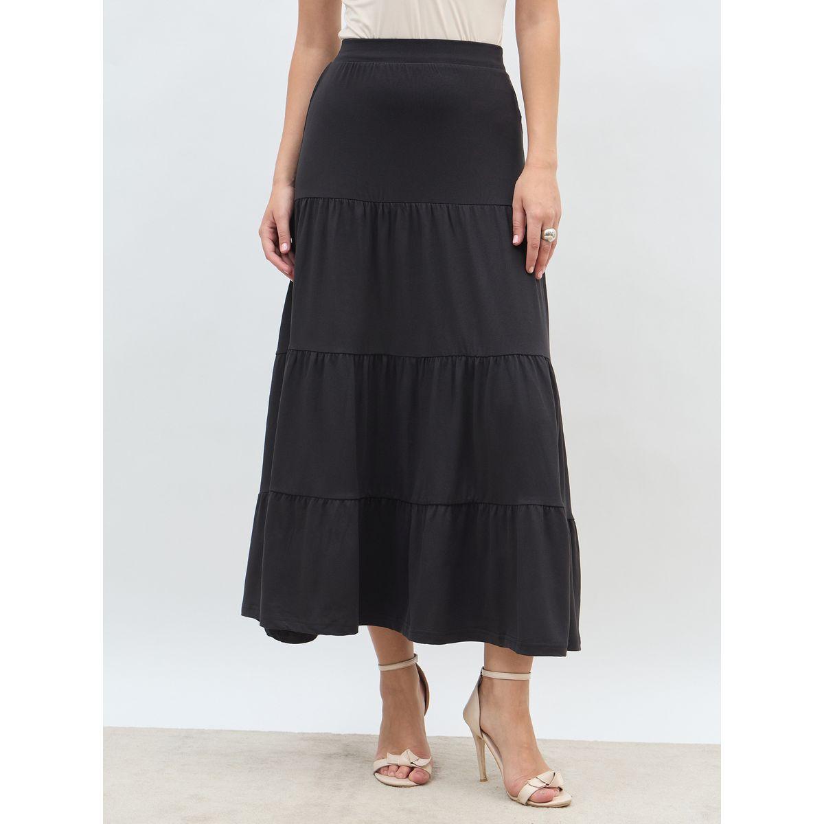 تنورة طويلة سادة بكسرات وخصر مطاطي-women-clothing-bottoms-skirts-image-2