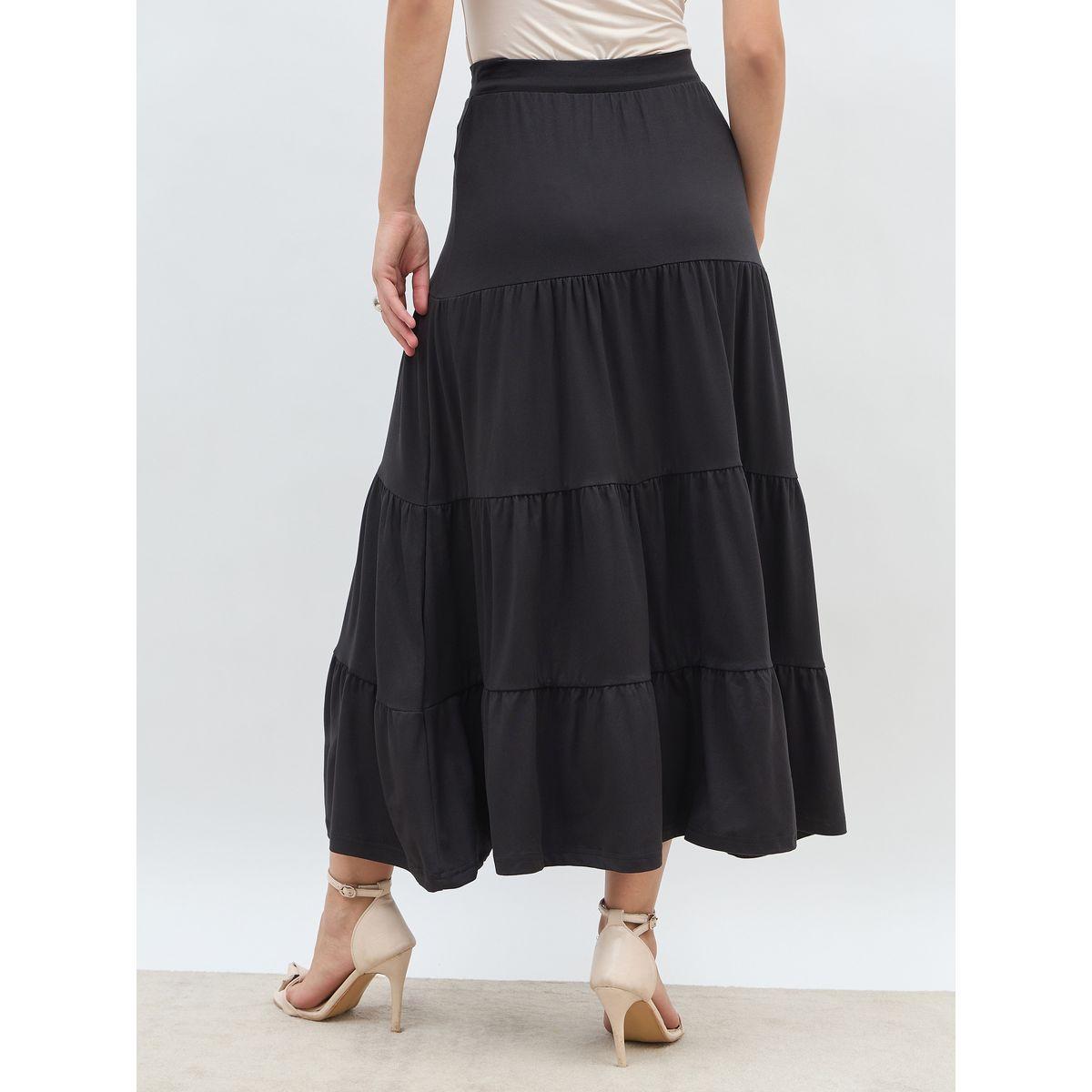 تنورة طويلة سادة بكسرات وخصر مطاطي-women-clothing-bottoms-skirts-image-5