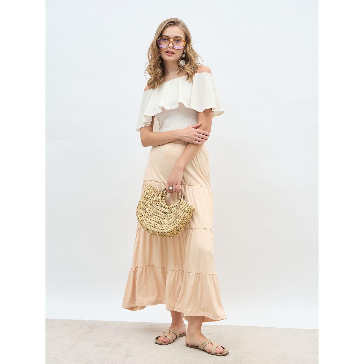 تنورة طويلة سادة بكسرات وخصر مطاطي-women-clothing-bottoms-skirts-image-1