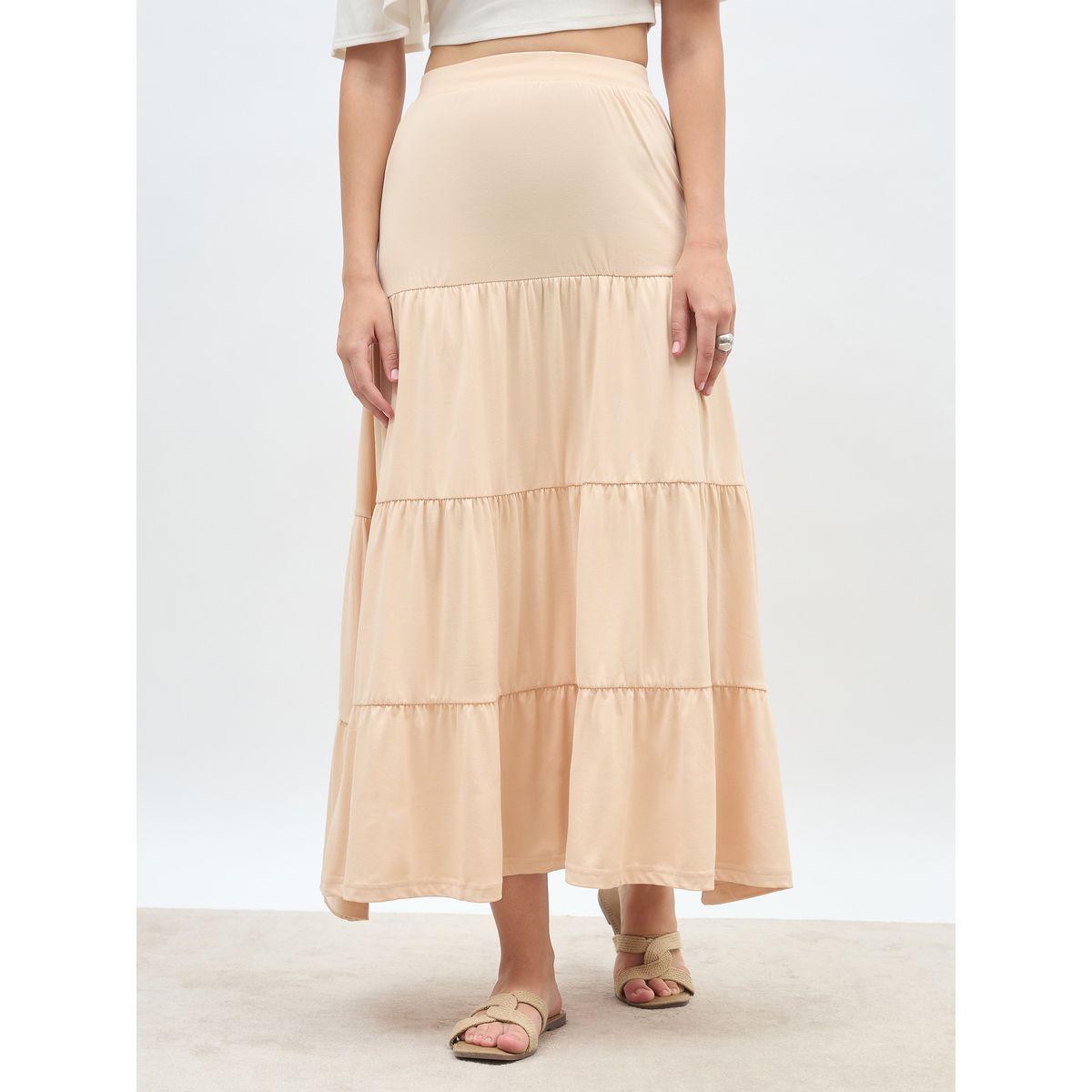 تنورة طويلة سادة بكسرات وخصر مطاطي-women-clothing-bottoms-skirts-image-2