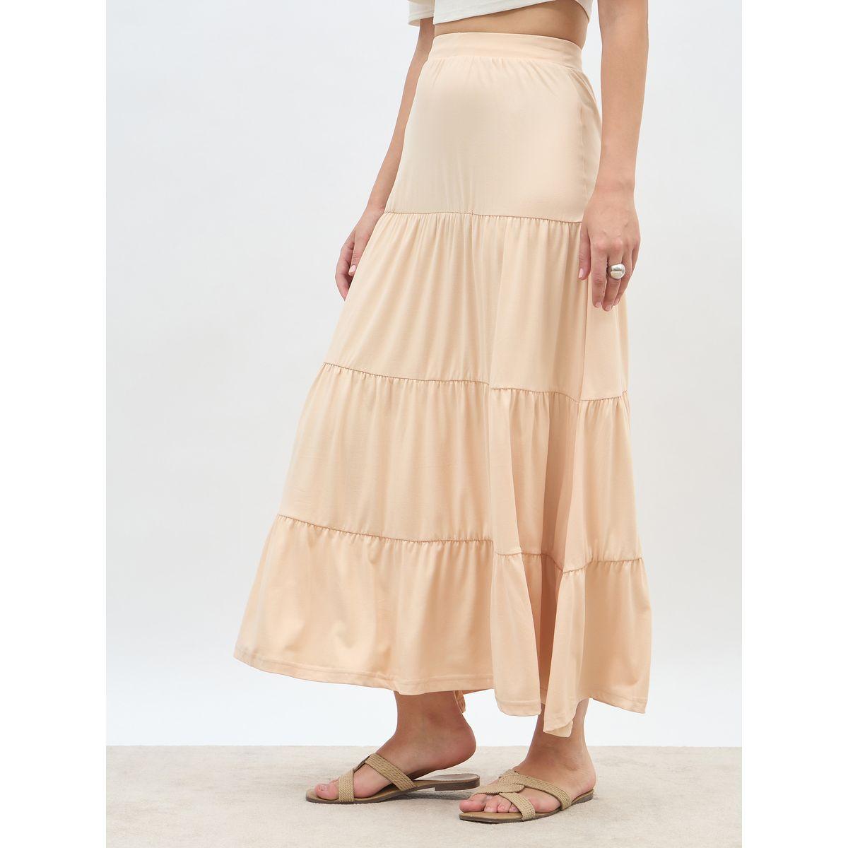 Styli Solid Knitted Tiered Maxi Skirt with Elasticated Waistband-women-clothing-bottoms-skirts-image-3