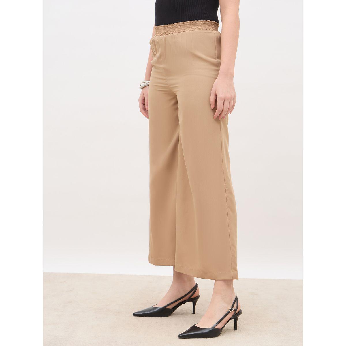 Styli Solid Wide Leg Culottes with Elastic Waist-women-clothing-bottoms-trousers-image-3