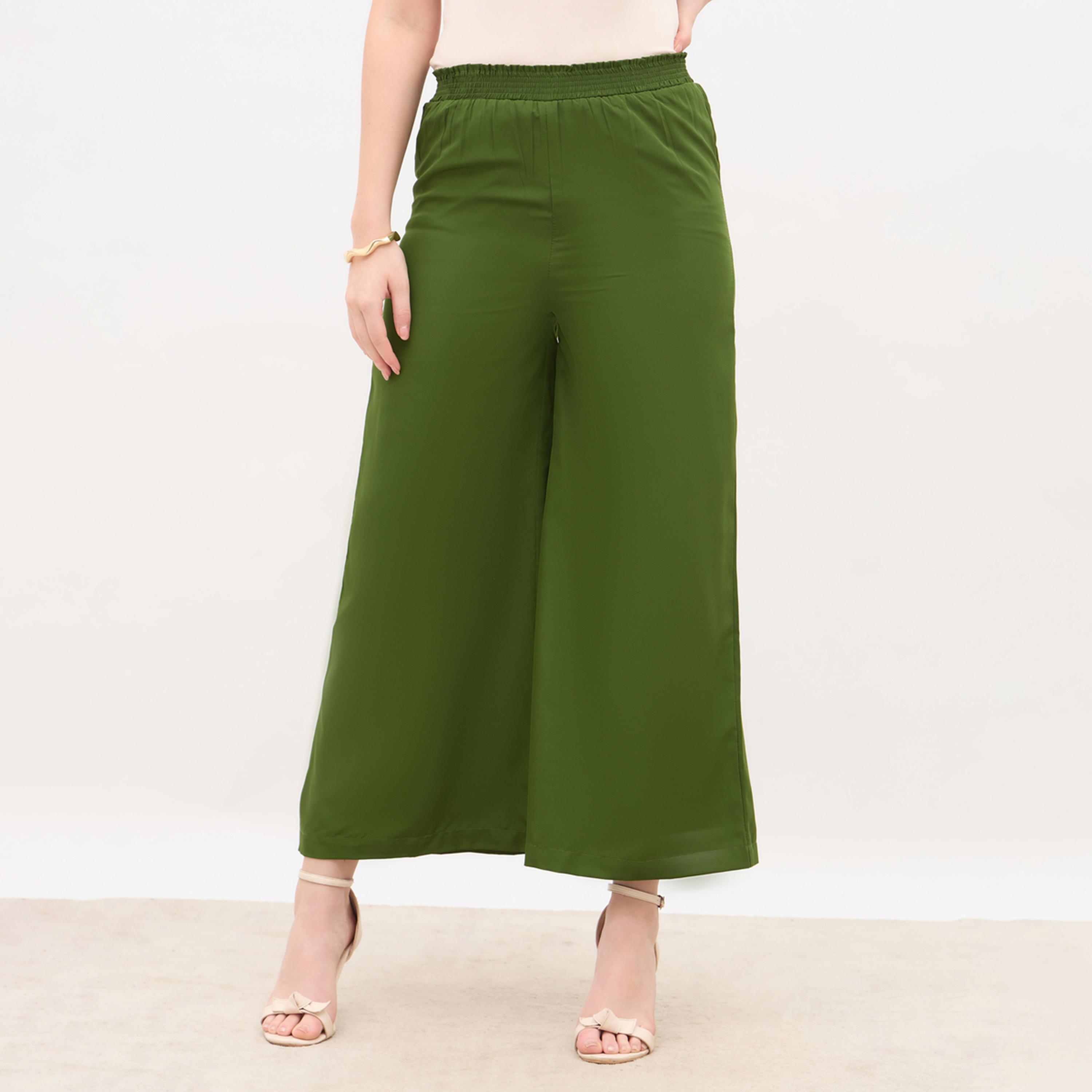 ستايلي - بنطال واسع الساق مع خصر مطاطي-women-clothing-bottoms-trousers-image-1
