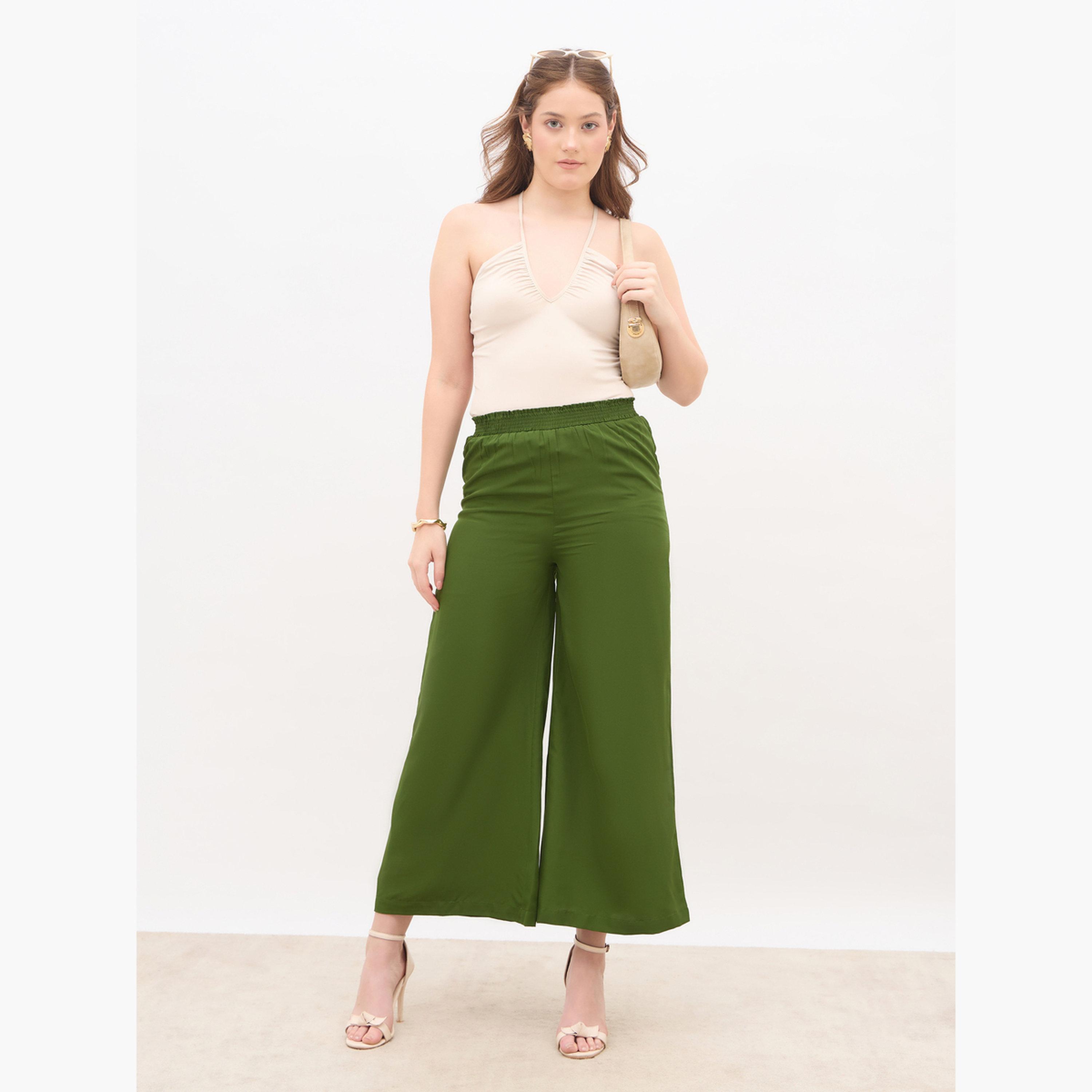 ستايلي - بنطال واسع الساق مع خصر مطاطي-women-clothing-bottoms-trousers-image-2