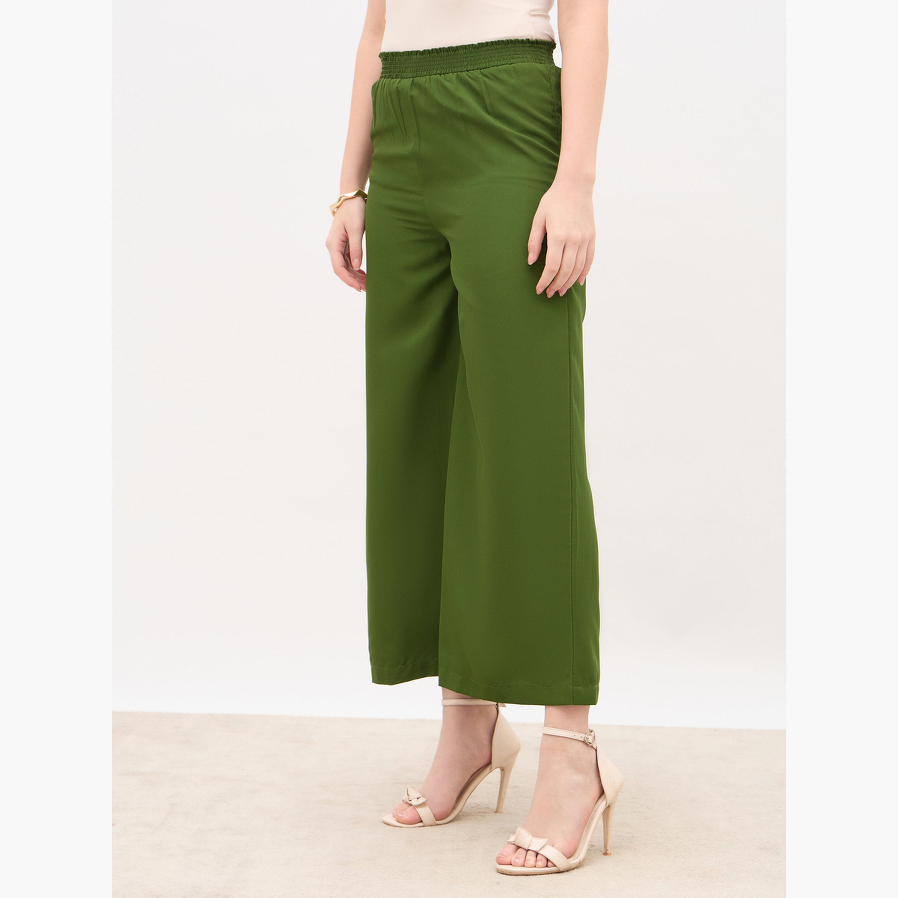 Styli Solid Wide Leg Culottes with Elastic Waist-women-clothing-bottoms-trousers-image-3