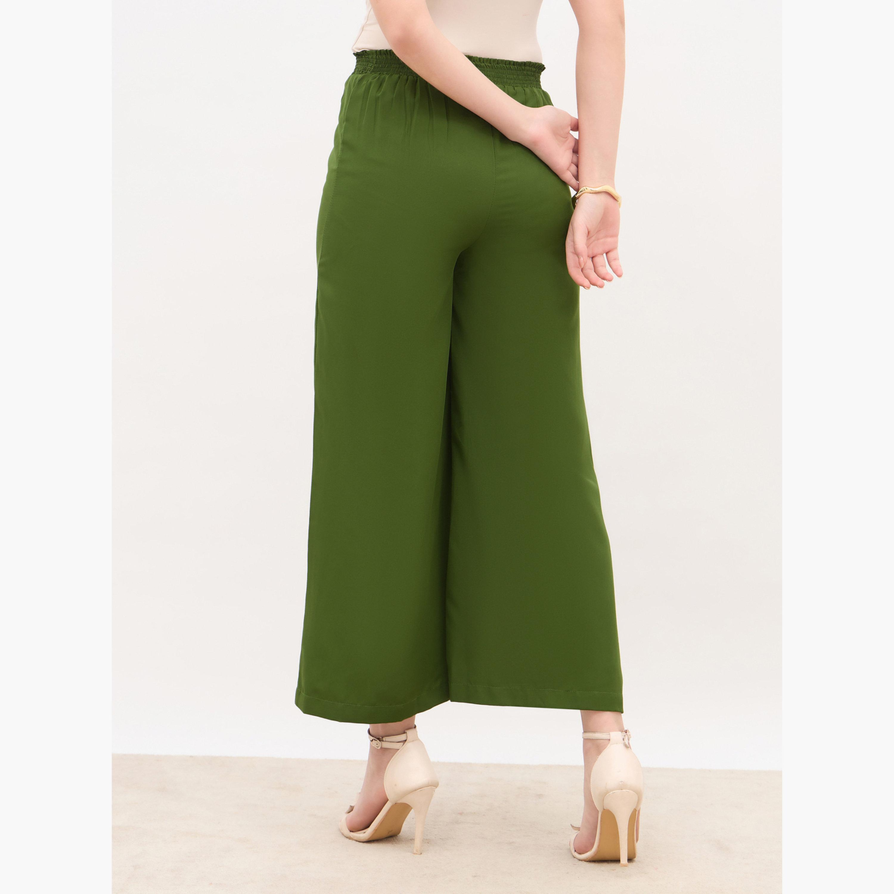 Styli Solid Wide Leg Culottes with Elastic Waist-women-clothing-bottoms-trousers-image-4