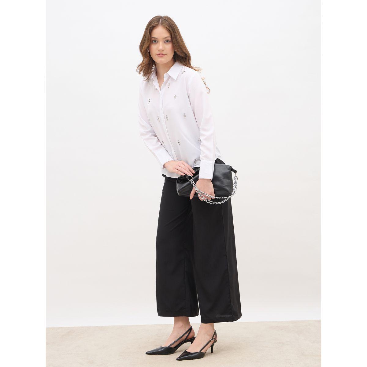 Styli Solid Pleated Tailored Flare Pants with Belt Loops-women-clothing-bottoms-trousers-image-1