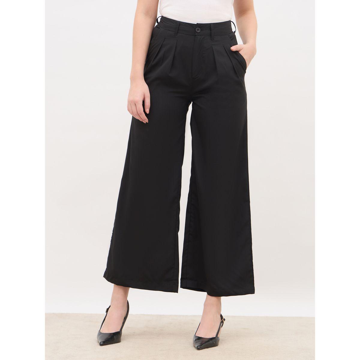 Styli Solid Pleated Tailored Flare Pants with Belt Loops-women-clothing-bottoms-trousers-image-2