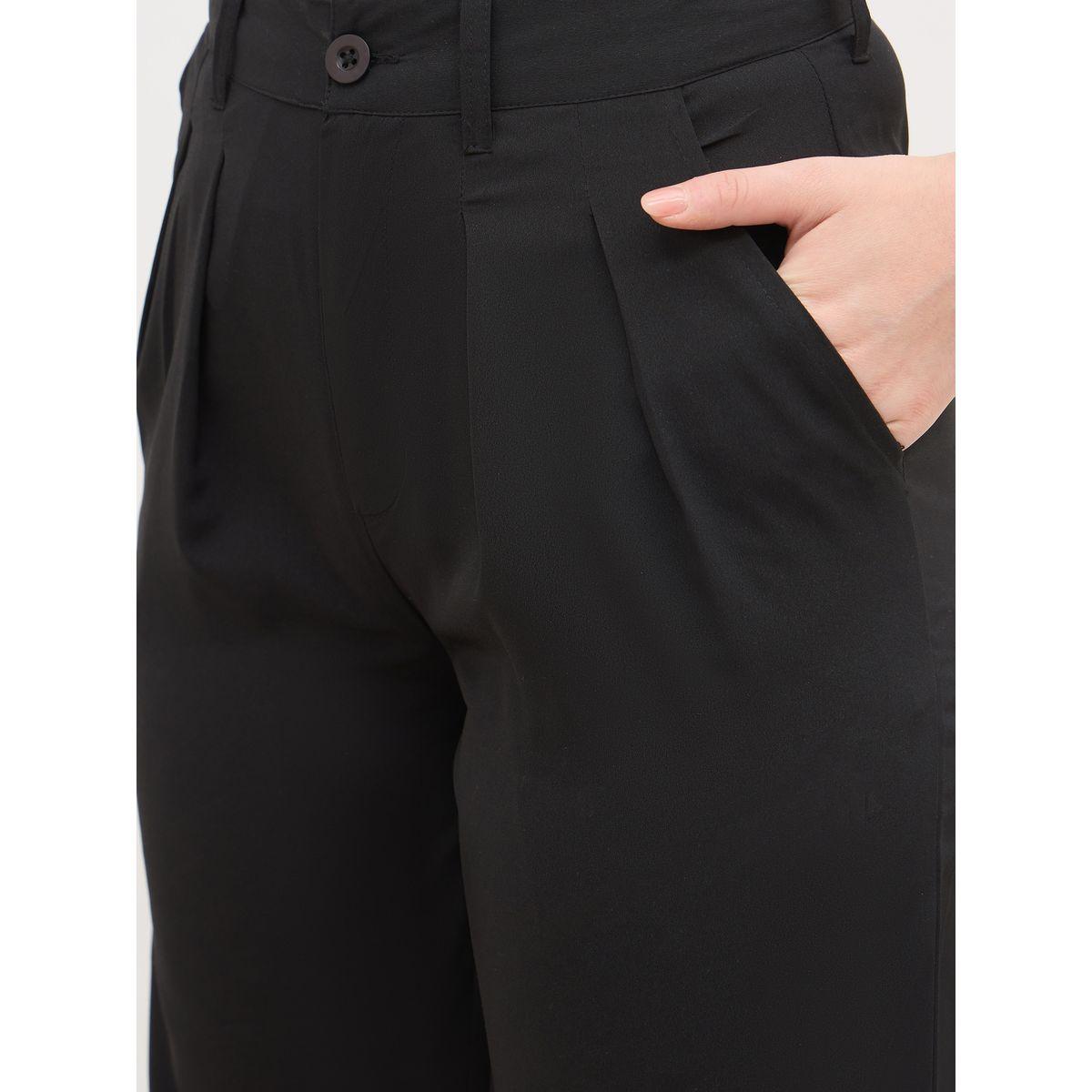 Styli Solid Pleated Tailored Flare Pants with Belt Loops-women-clothing-bottoms-trousers-image-4