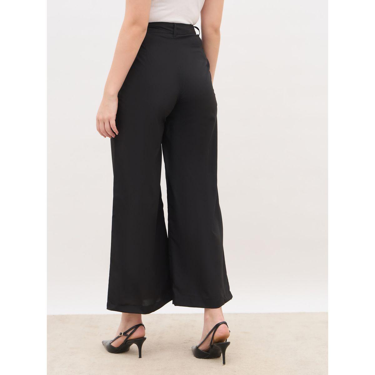 Styli Solid Pleated Tailored Flare Pants with Belt Loops-women-clothing-bottoms-trousers-image-5